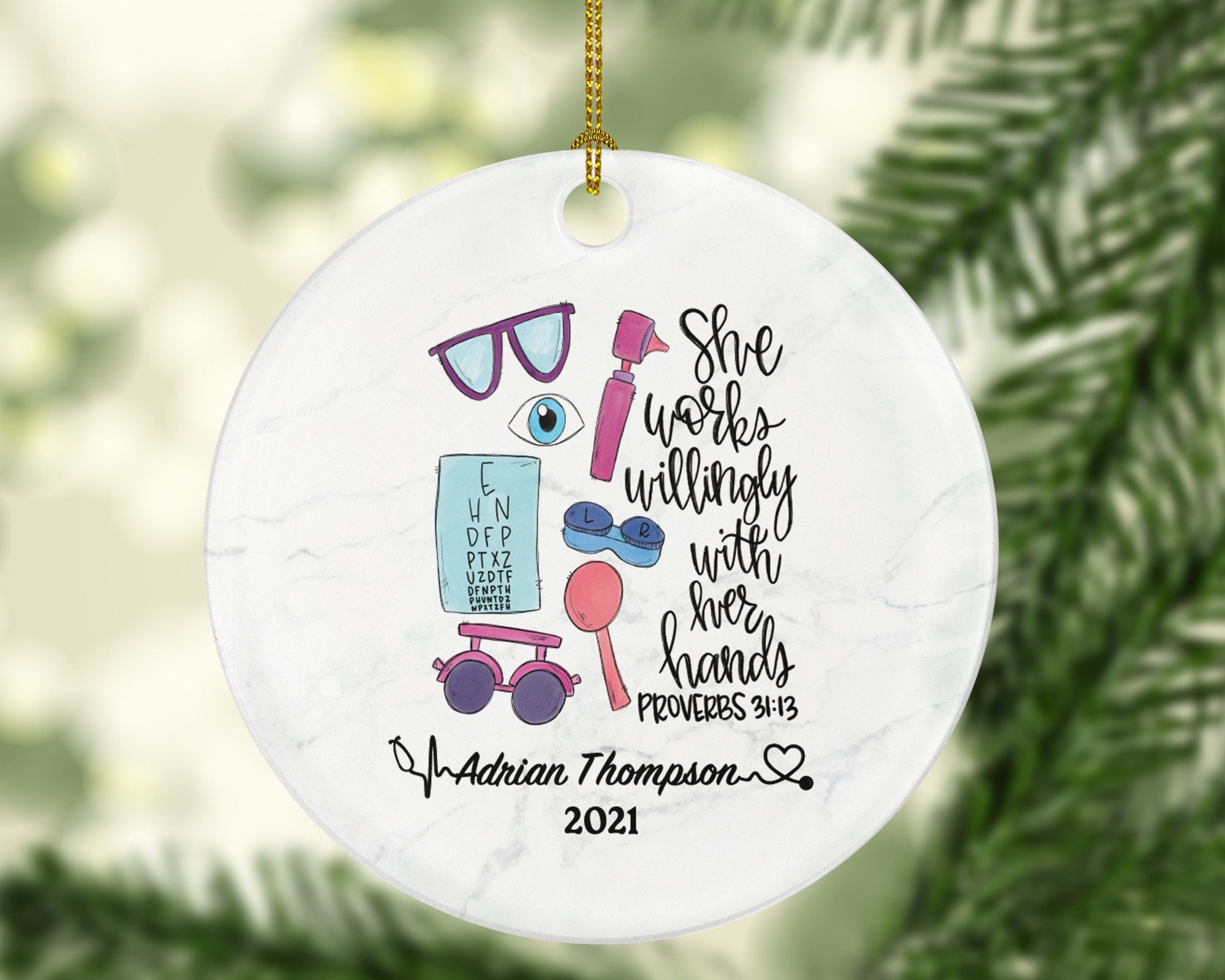 Optometrist Christmas Ornament Personalized - Eyes Seeing Doctor Visual System Gift Graduation Appreciation Gift for Female or Male