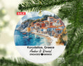 Korydallos Greece Round Ceramic Christmas Ornament – Personalized Holiday Keepsake, Custom Couple Gift for Wedding or Honeymoon
