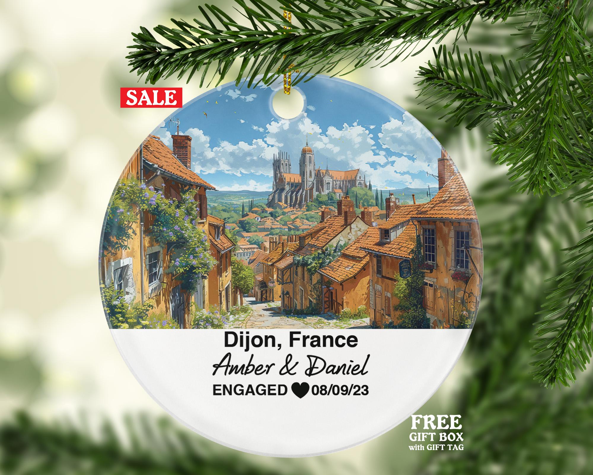Personalized Dijon France Christmas Ornament, Mustard Heritage, Mr & Mrs Wedding, Engagement, or Honeymoon Keepsake for Couples