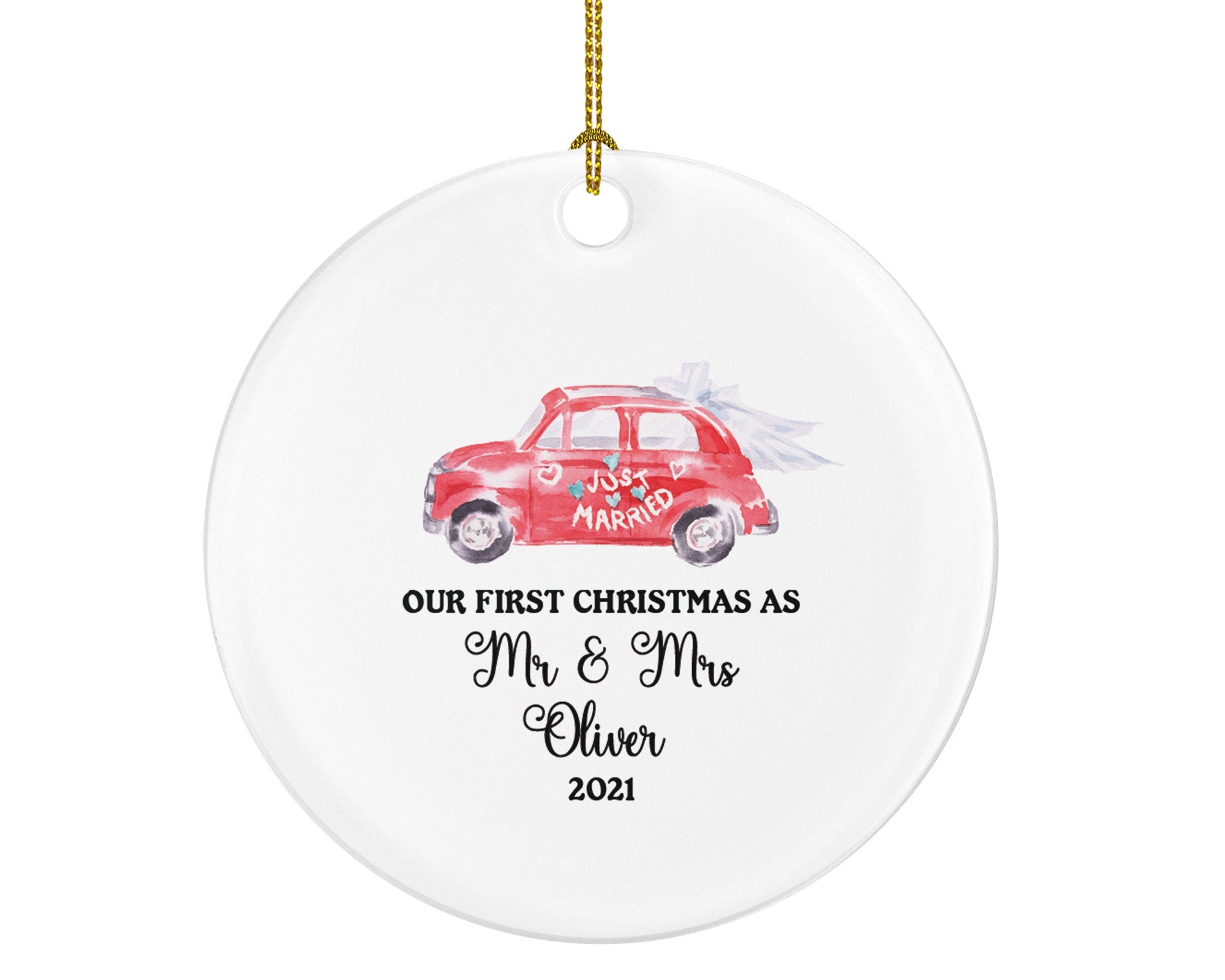 First Christmas as Mr & Mrs Married Couple Christmas Ornament Personalized - Newlywed Christmas First Custom Gift - Wedding Car