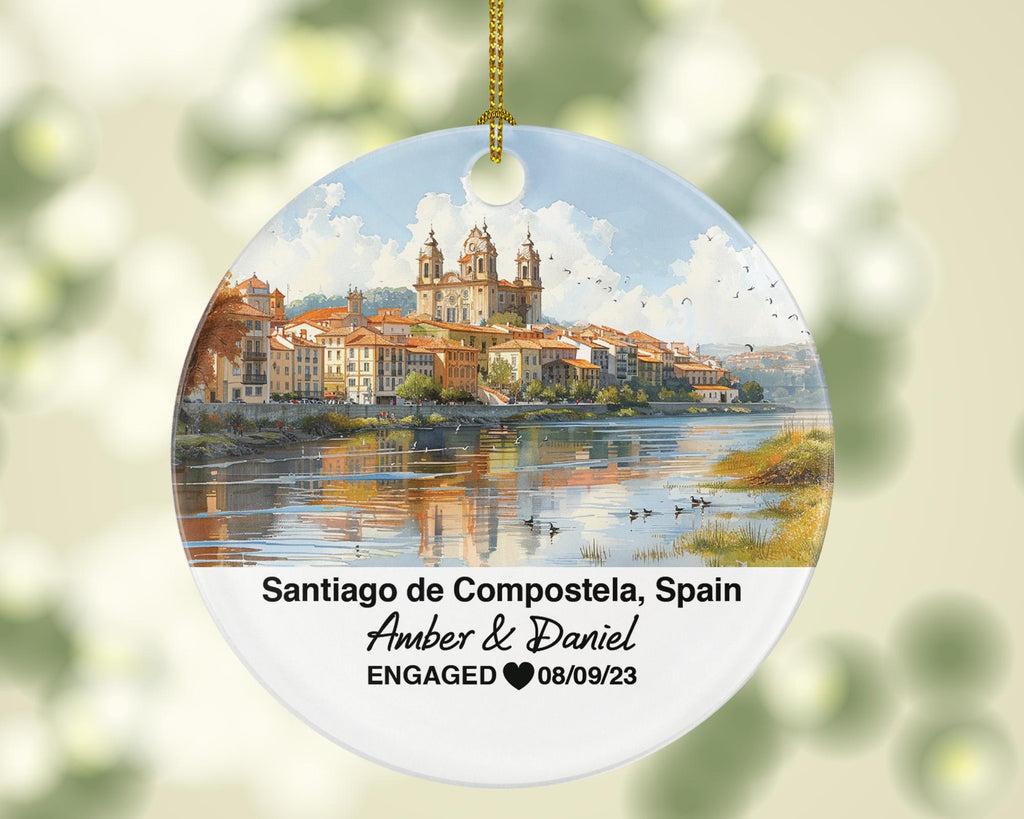 Santiago de Compostela Spain Round Ceramic Christmas Ornament – Personalized Holiday Keepsake, Custom Couple Gift for Wedding or Honeymoon