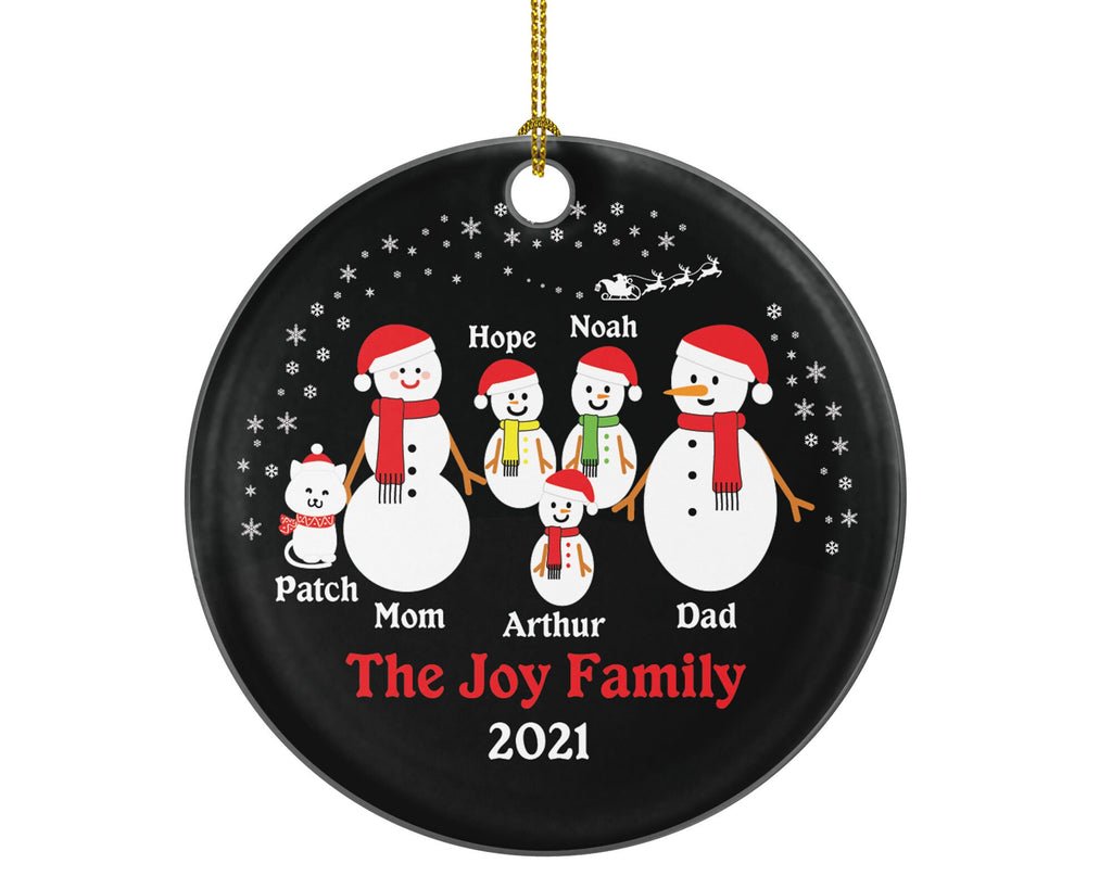 Personalized Christmas Ornament with Cat Pet Fur Family Owner Lover Snowmen Snowman Big Family of 5 Five Cat Mom Dad Kids Children Custom