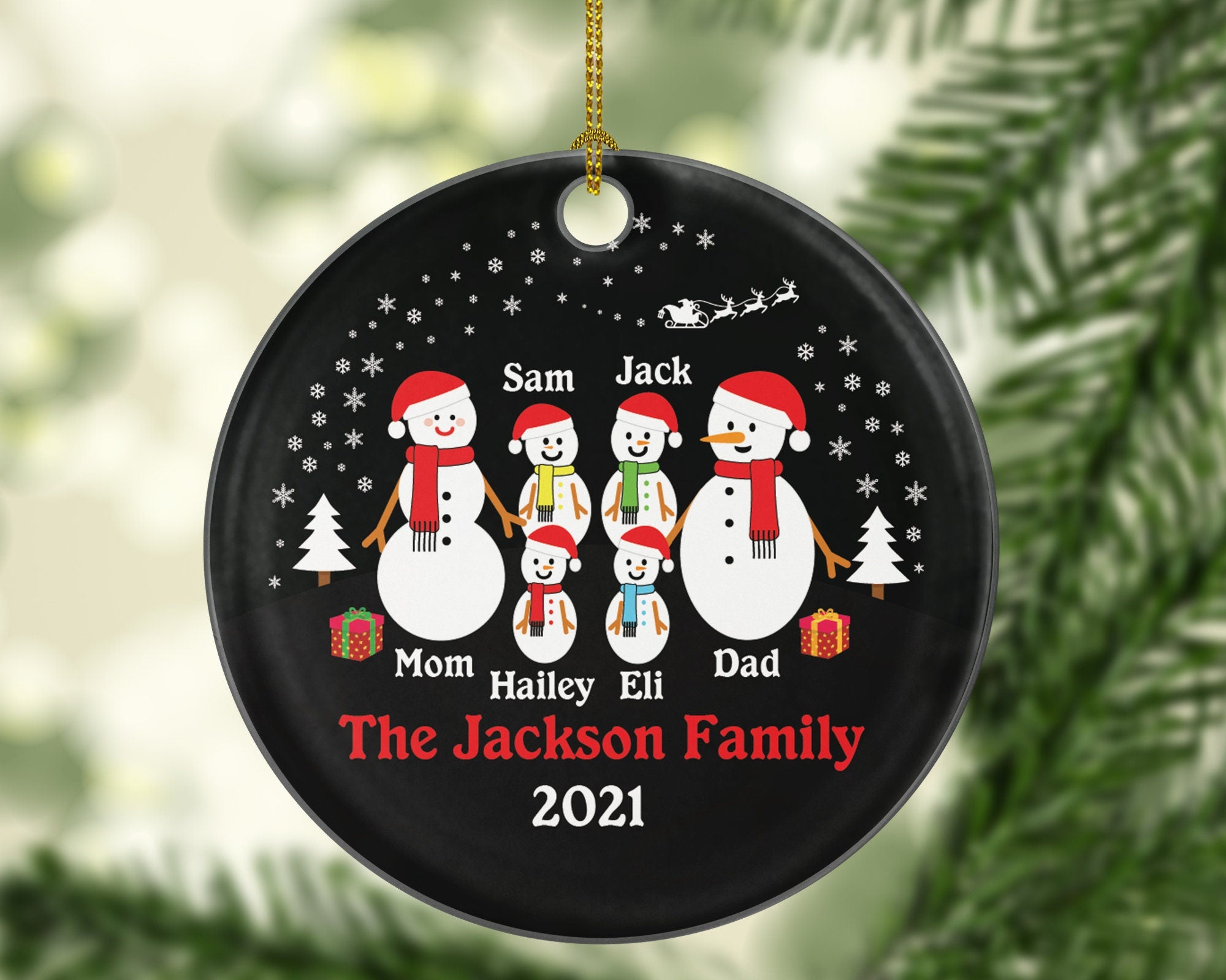 Personalized Family of 6 Christmas Ornaments Snowman Snowmen Six Big Large Kids Children Mom Dad New Mommy Daddy Baby Girl Boy Father Mother