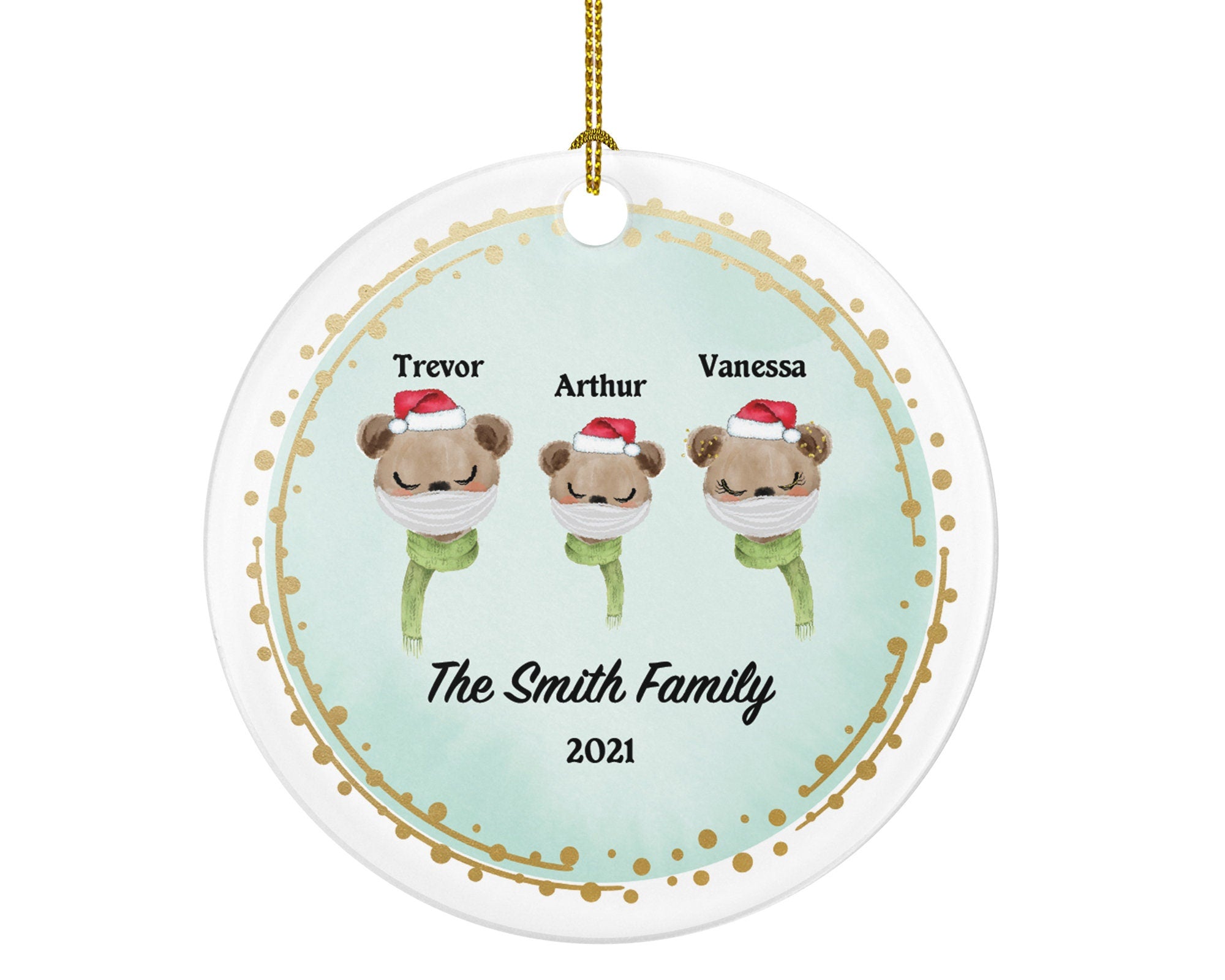 Personalized Family With Mask Ornament - Covid Christmas Ornament - 1,  2, 3, 4 Family Ornament