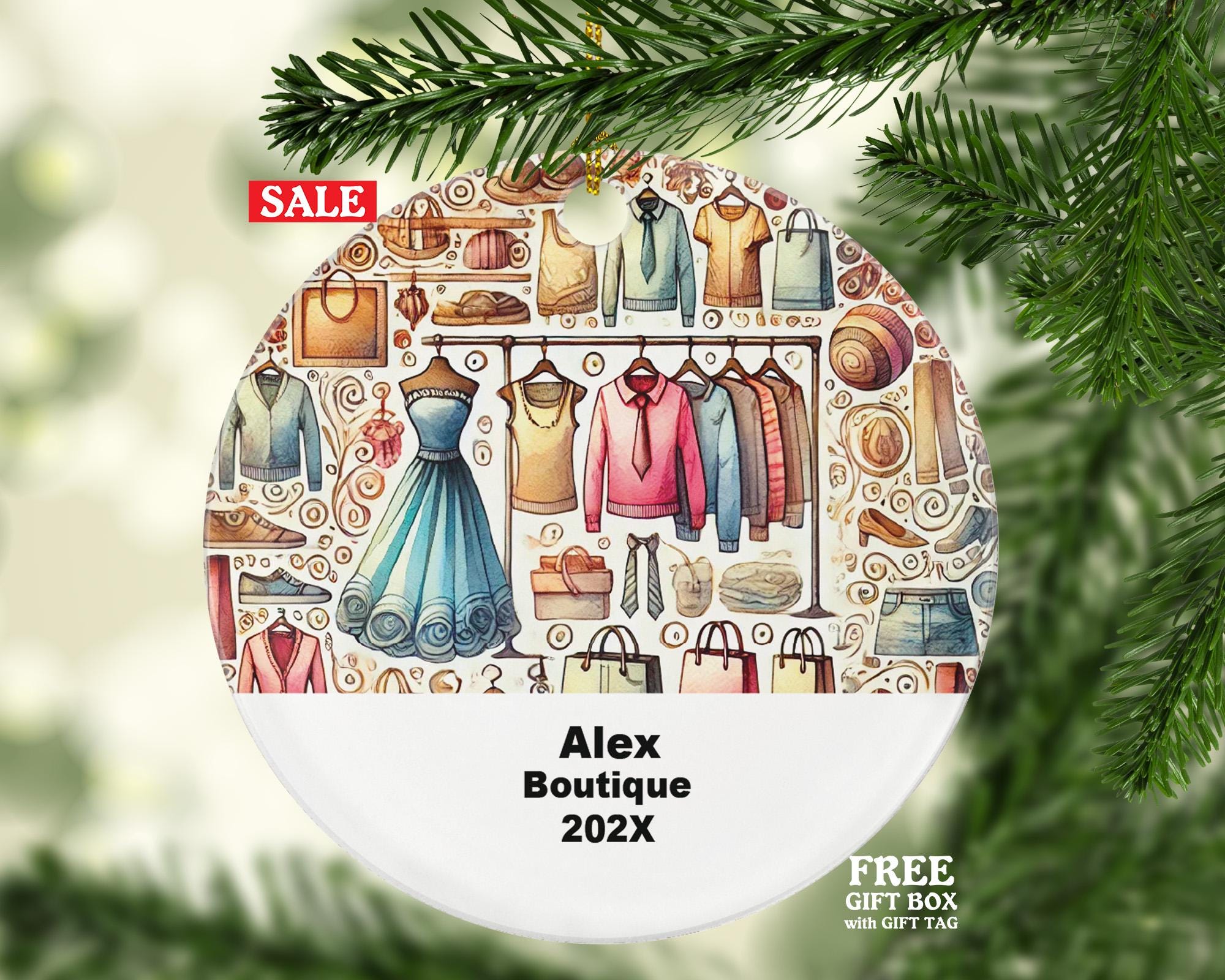 Personalized Boutique Ornament – Custom Shop Owner Gift – Fashion Store Ornament with Name and Year
