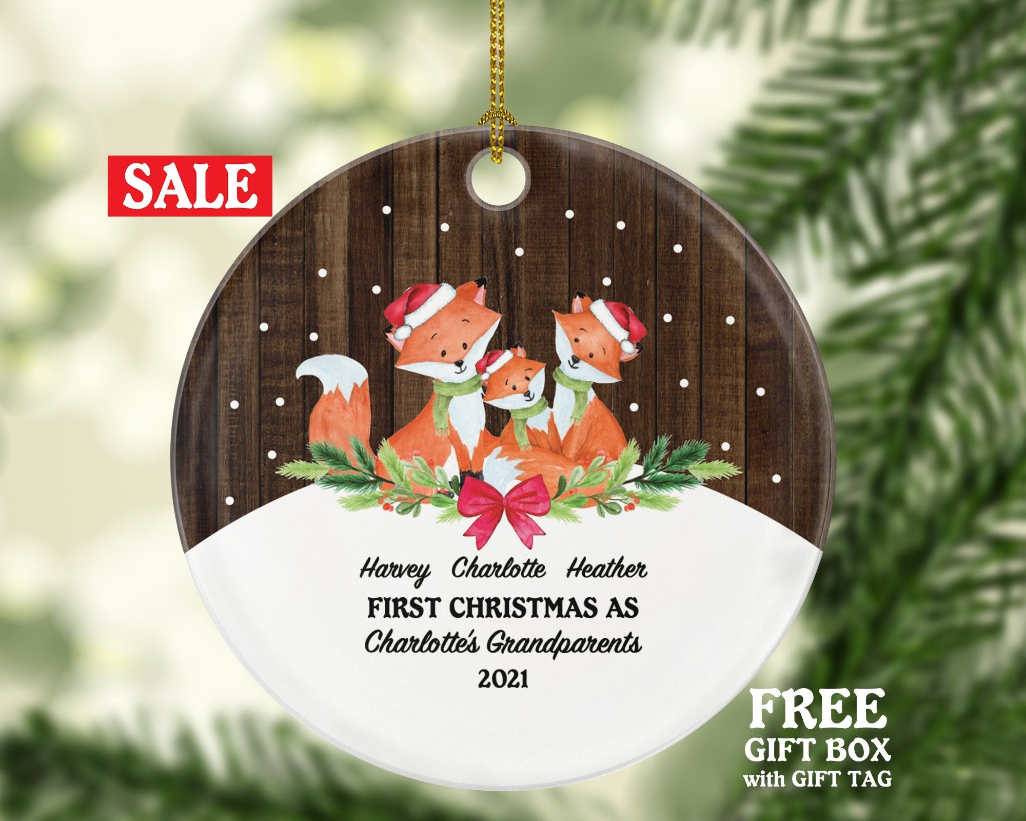 Grandparents First Christmas Ornament Personalized, First Christmas As Grandparents Ornament, New Fox Grandparents Gift