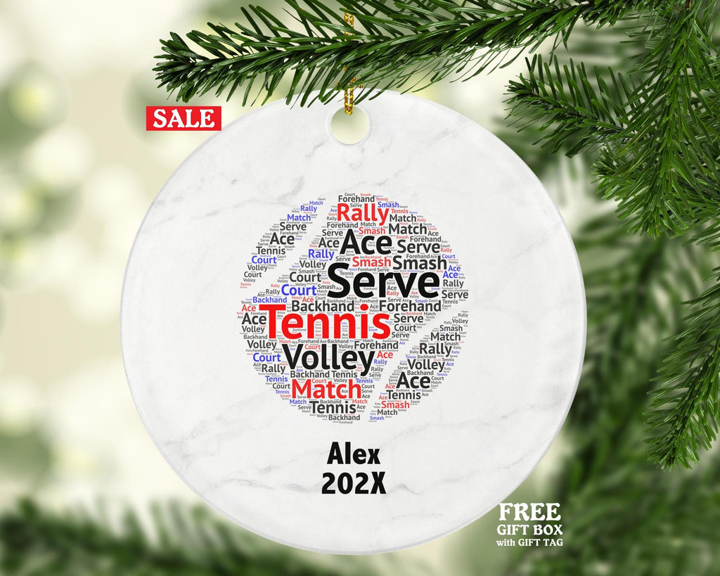 Personalized Tennis Ornament – Custom Gift for Players, Coaches, and Tennis Fans – Word Art Keepsake