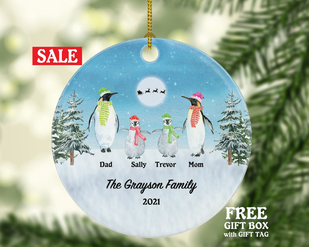 Family of 2 3 4 5 6 Personalized Christmas Ornament - Two Three Four Five Six Custom Penguin Family Big Mom Dad Kids Children