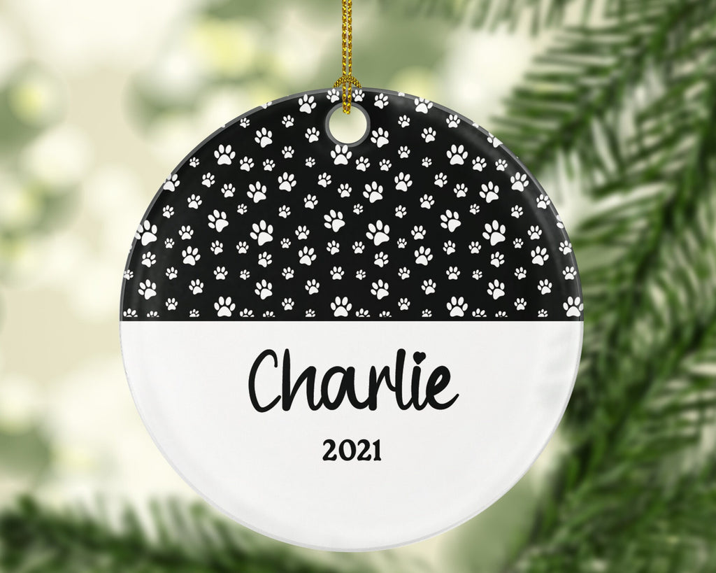 Dog Paw Prints Christmas Ornament Personalized, Pets Dog Cat Lover Owner Gift, Custom Name, Fur Mom Dad Holiday, Rescue
