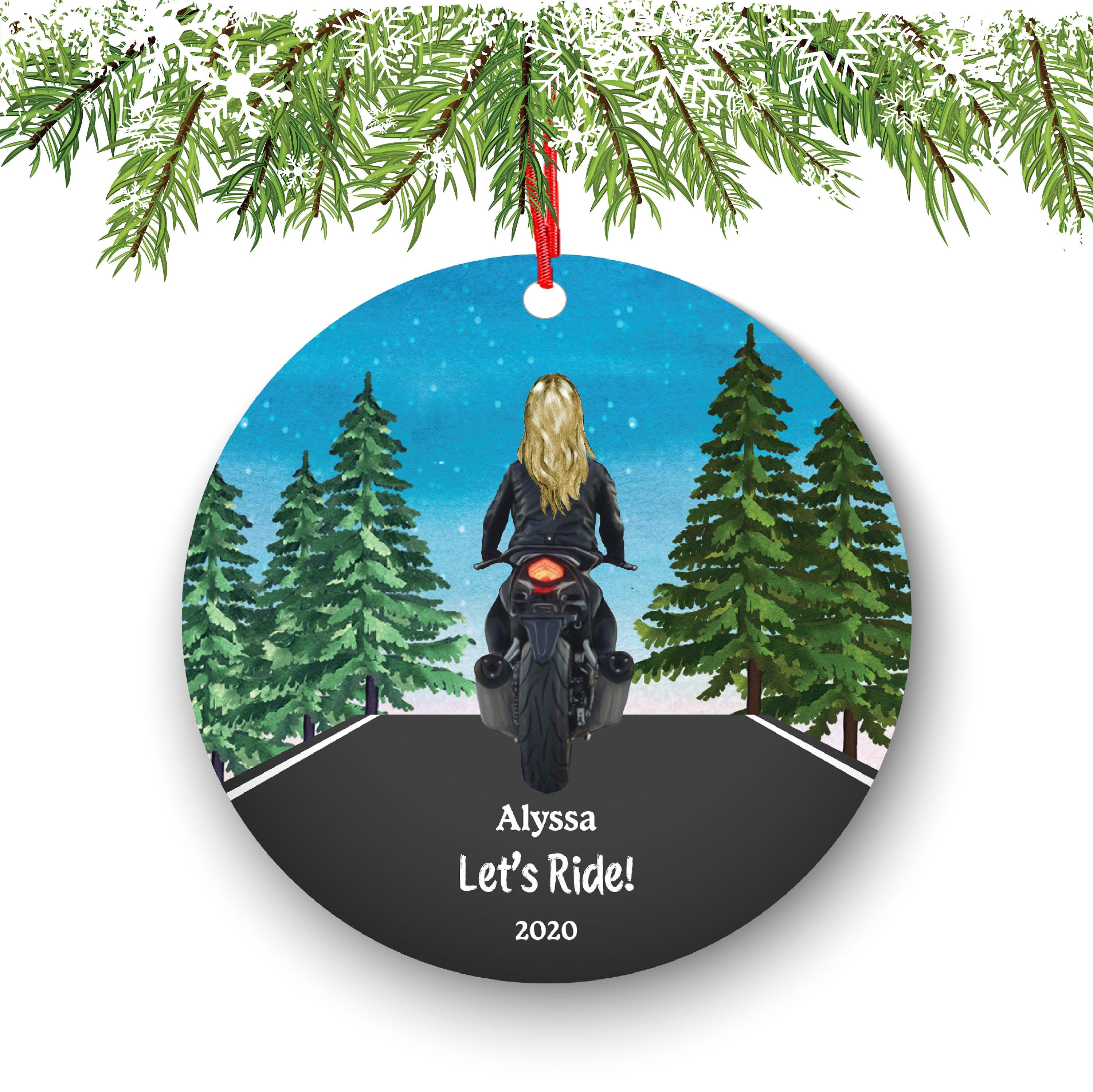 Biker Motorcyclist Personalized Christmas Ornament Motorcycle Rider Female Girl Ride Watercolor Dirt bike Motocross Cyclist Cycling Custom