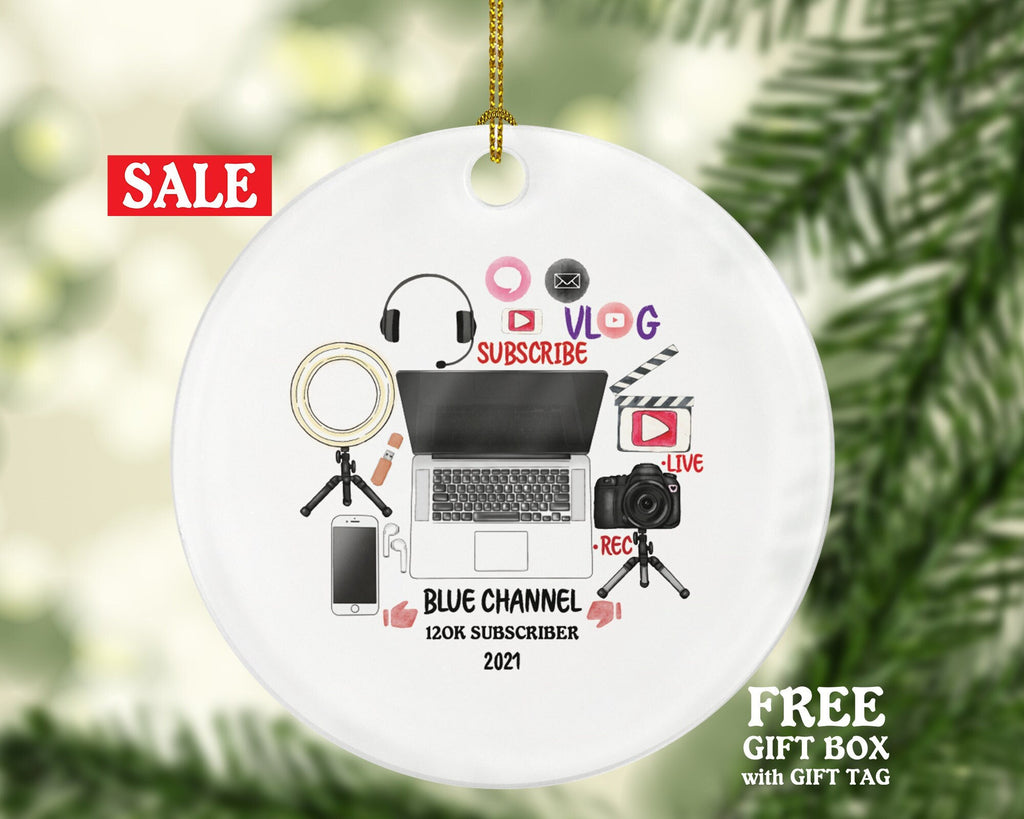 Social Media Influencer Video Creator Christmas Personalized Ornament Friends Followers Vlog Vlogger Blogger