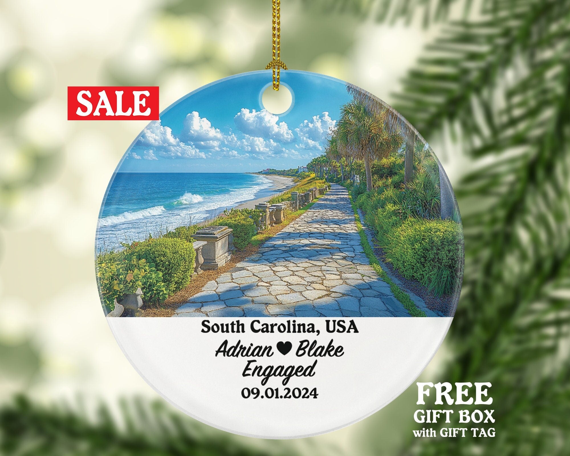 South Carolina Christmas Ornament Personalized - SC Engaged Married Family Together Couple Travel Honeymoon Engagement Marriage