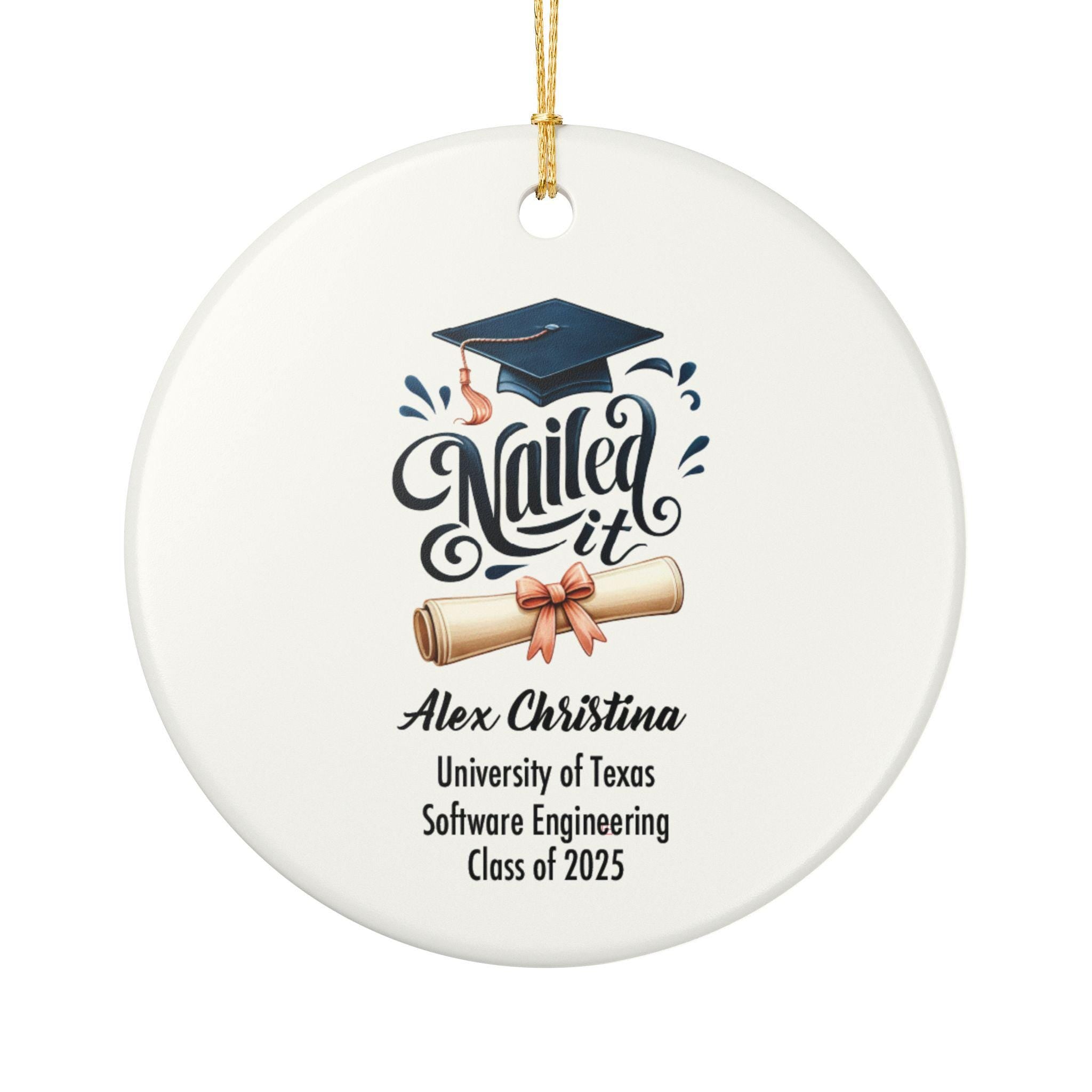 Nailed It Graduation Ornament 2025 Personalized Grad Gift Custom Name Cap and Diploma Funny Ceramic Keepsake