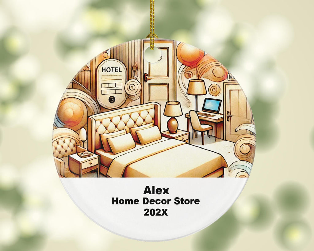 Personalized Hotel Ornament – Custom Hospitality Gift – Travel and Hotel Business Ornament with Name and Year