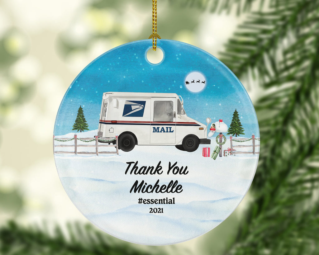 Mail Carrier Truck Postal Worker Christmas Ornament - Mailman Appreciation Gift Thank You Essential Worker Holiday