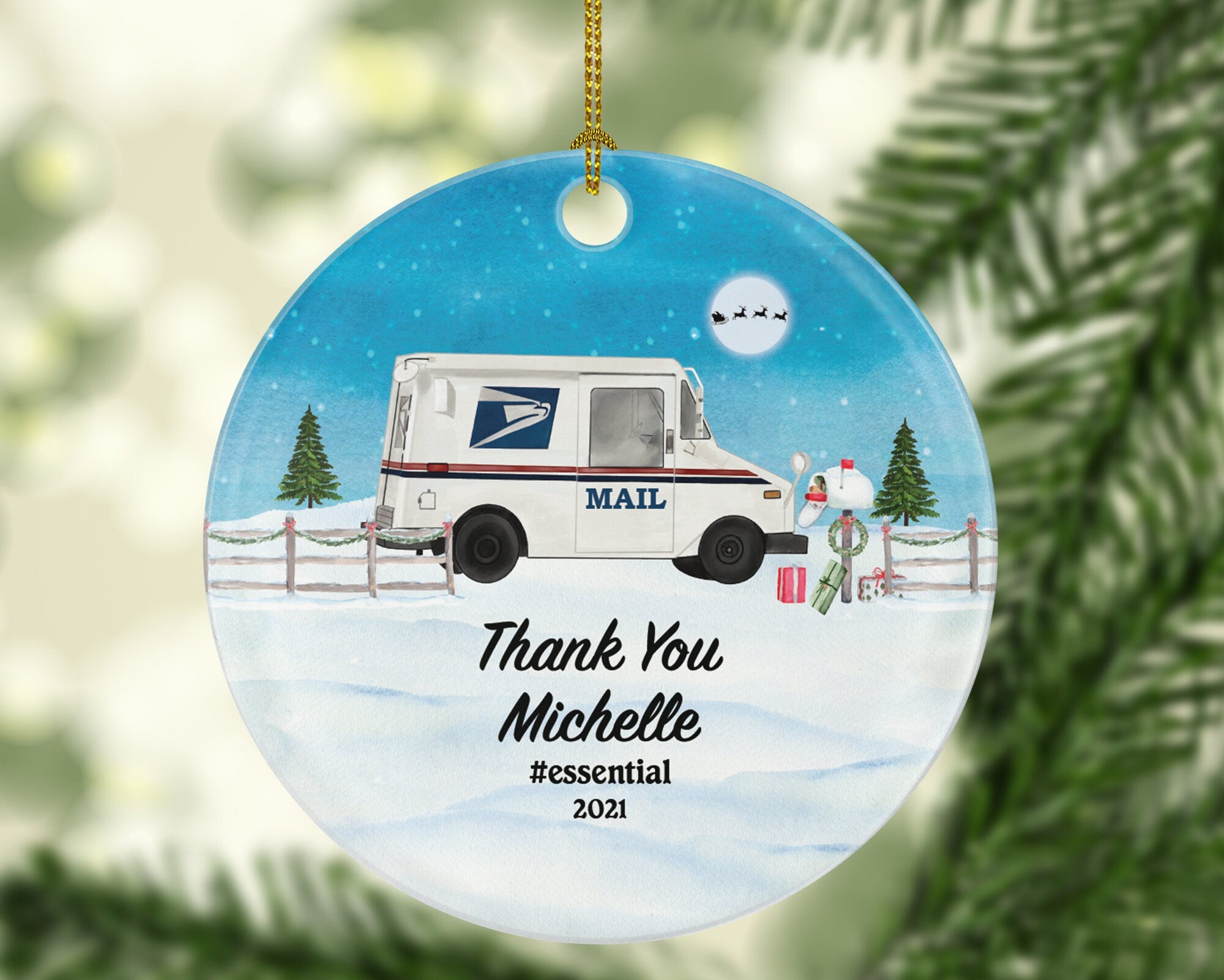 Mail Carrier Truck Postal Worker Christmas Ornament - Mailman Appreciation Gift Thank You Essential Worker Holiday