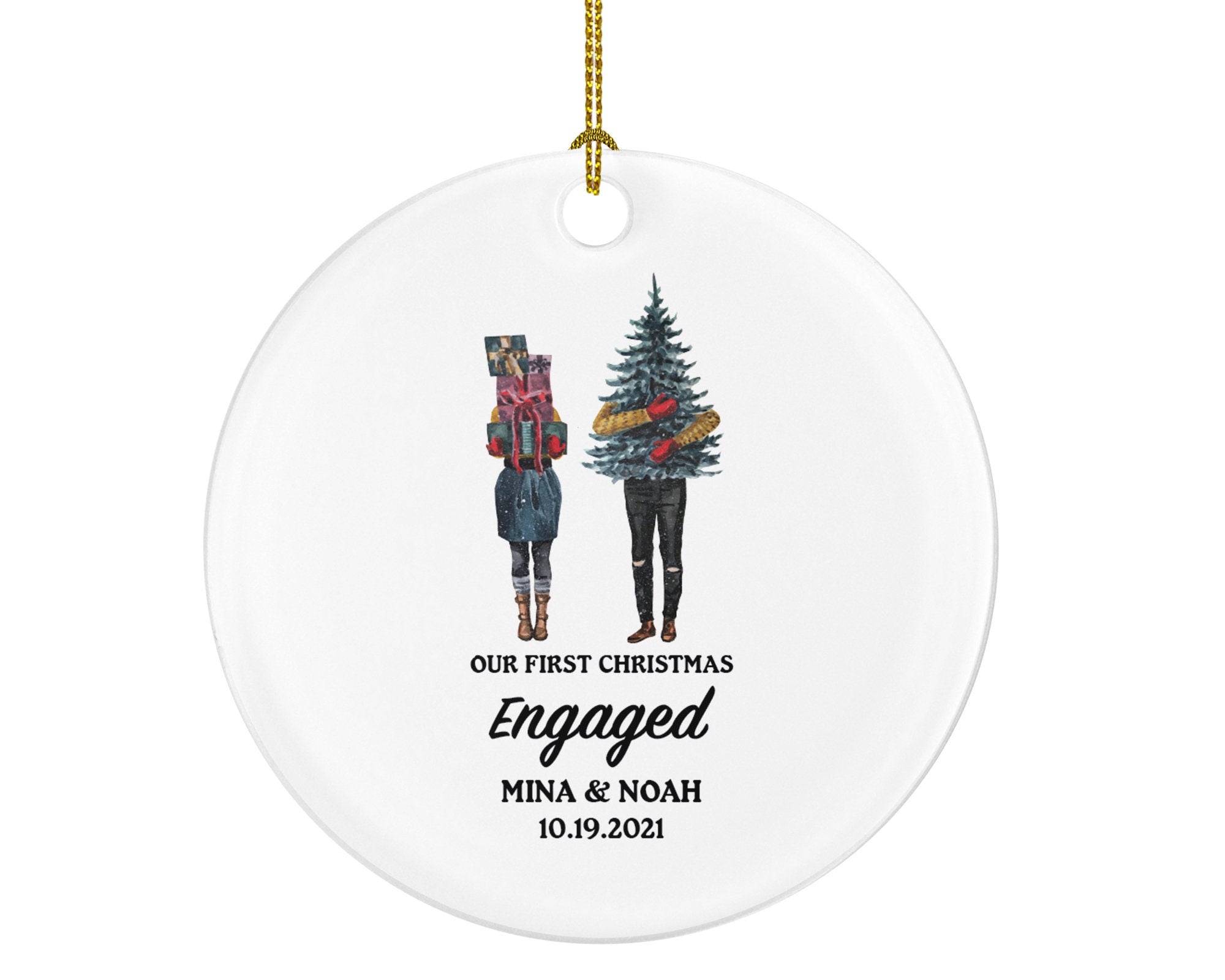 First Christmas Engaged Personalized Ornament - Engagement Announcement Christmas Couple Gift