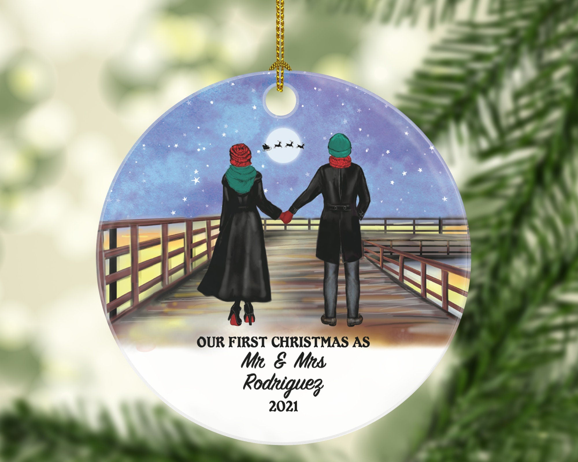 Newlywed Mr. and Mrs. Our First Christmas as Mr & Mrs Couple Personalized Ornament - Wedding Just Married Marriage Gift