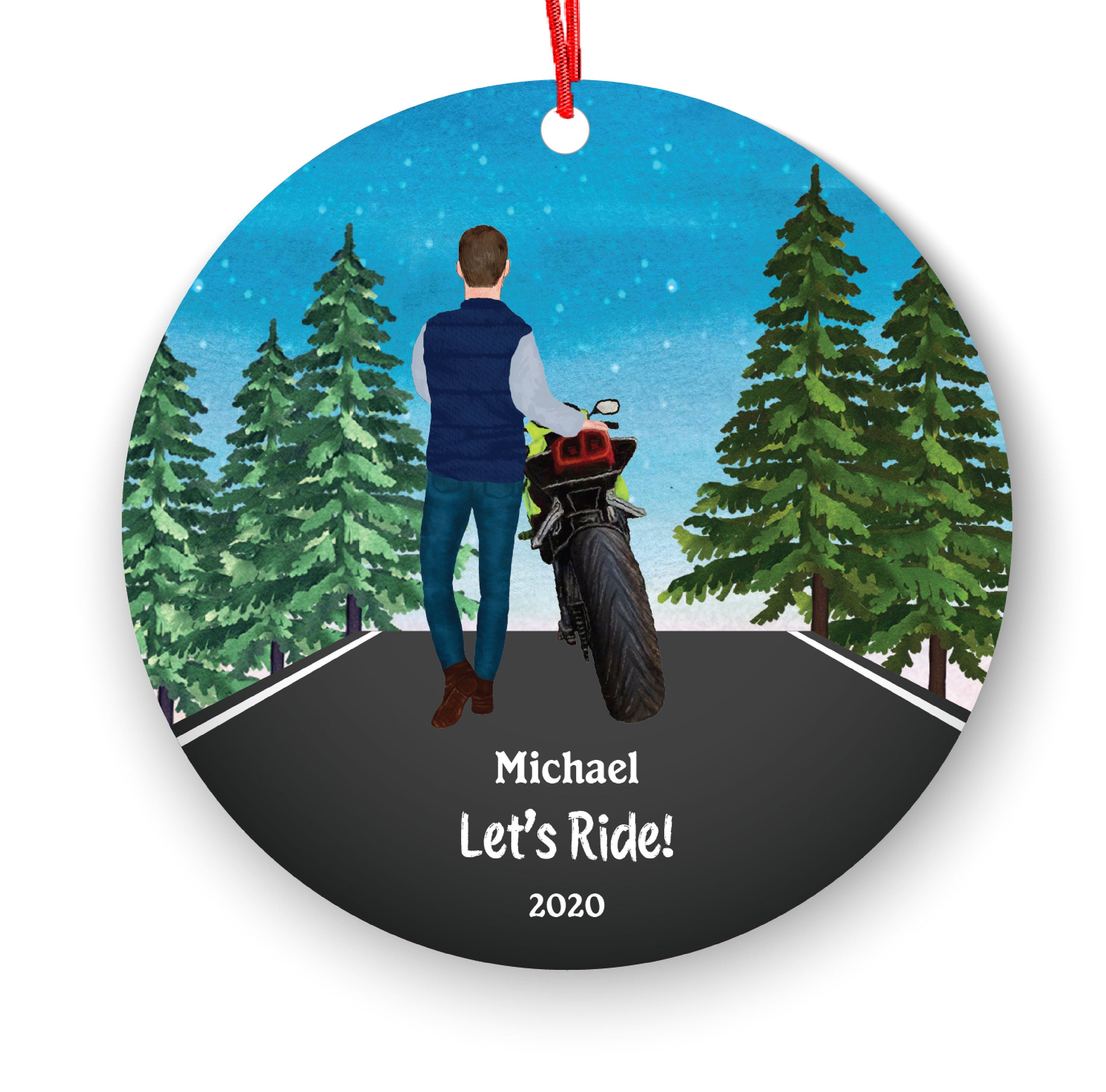 Biker Motorcyclist Personalized Christmas Ornament Motorcycle Rider Boy Male Ride Live Watercolor Dirt bike Motocross Cyclist Cycling Custom