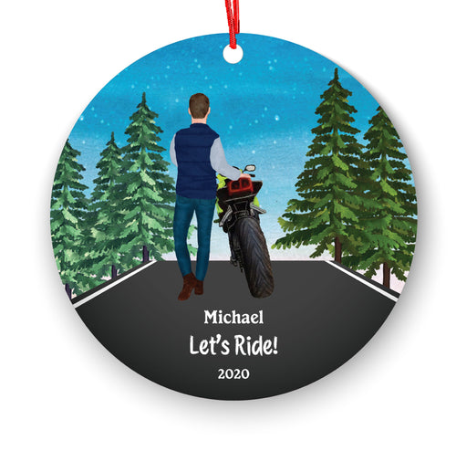 Biker Motorcyclist Personalized Christmas Ornament Motorcycle Rider Boy Male Ride Live Watercolor Dirt bike Motocross Cyclist Cycling Custom