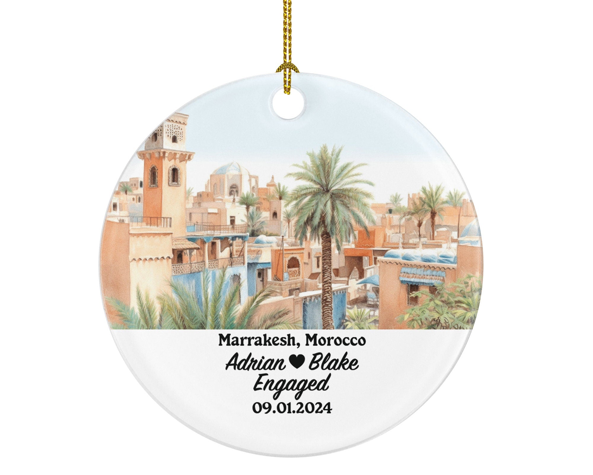 Marrakesh Christmas Ornament Personalized - Morocco Engaged Married Family Together Couple Travel Honeymoon Engagement Marriage