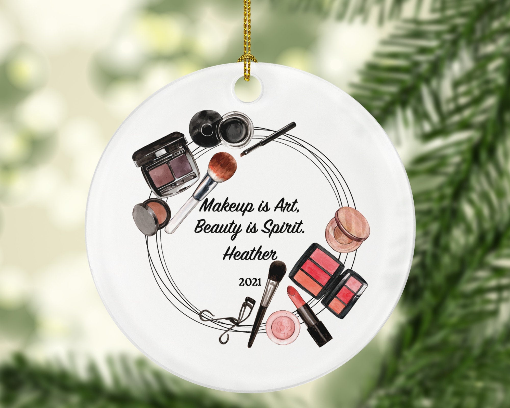 Personalized Beautician Makeup Artist Christmas Ornament - Cosmetology Make up Lover Beauty School hairdresser Salon Owner Stylist