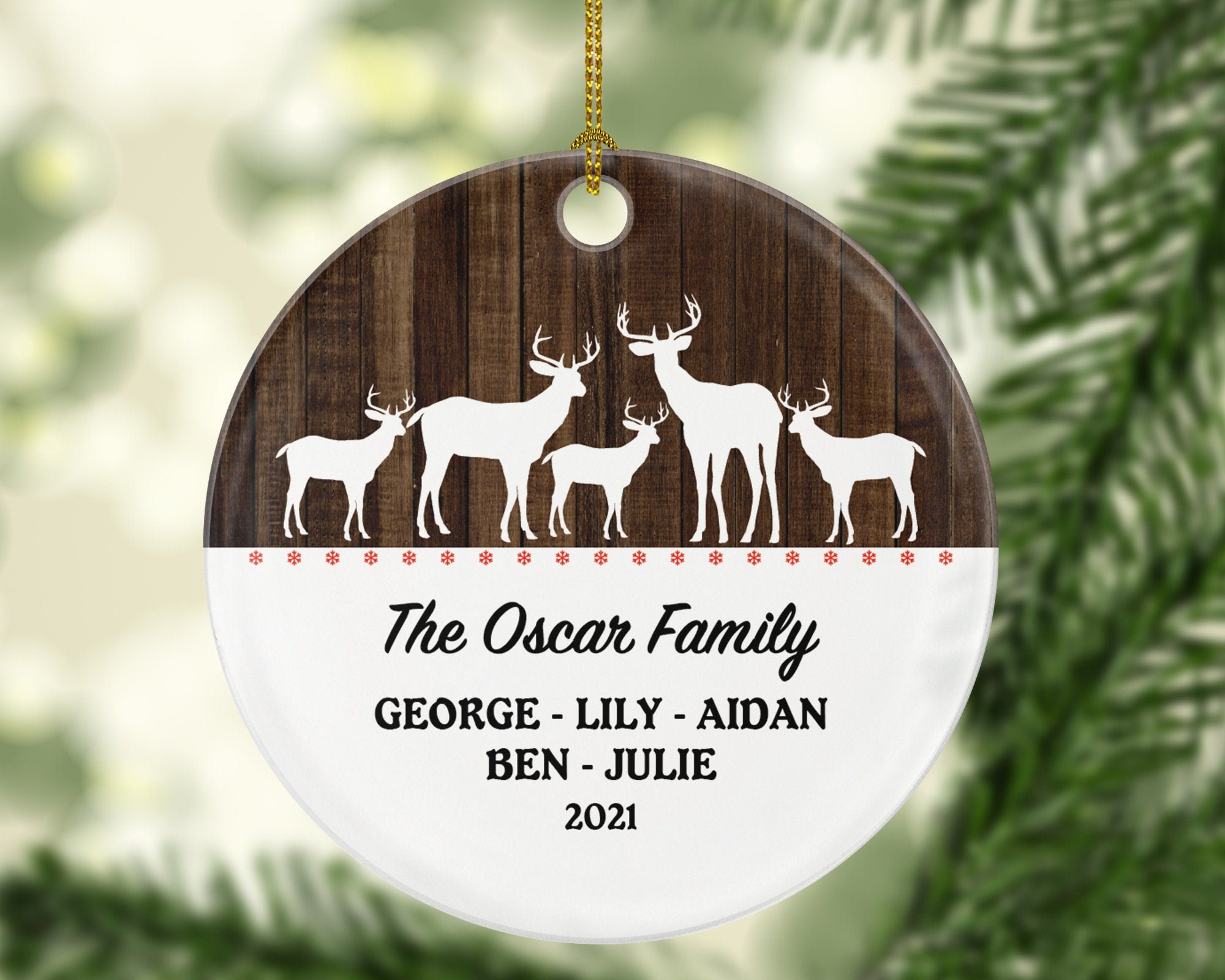 Family of 2 3 4 5 Personalized Christmas Ornament - Two Three Four Five Child Custom Rustic Farmhouse Big Deer Reindeer Family