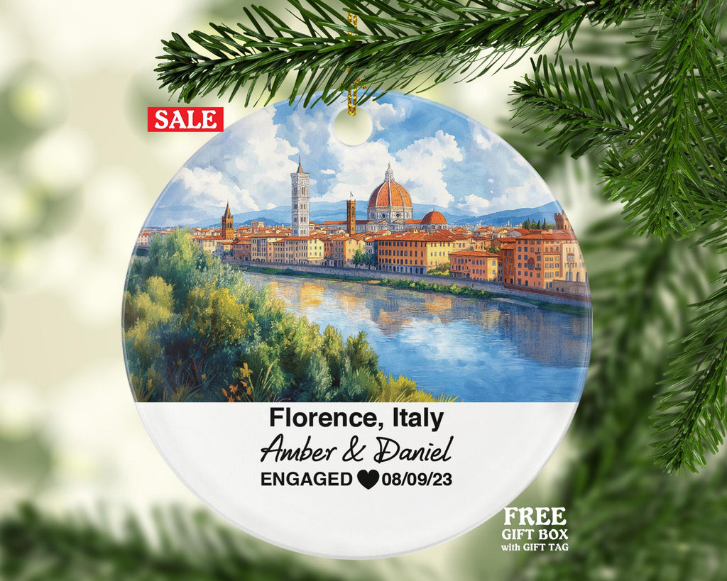 Custom Florence Italy Round Ceramic Christmas Ornament – Personalized Holiday Keepsake, Custom Couple Gift for Wedding or Honeymoon