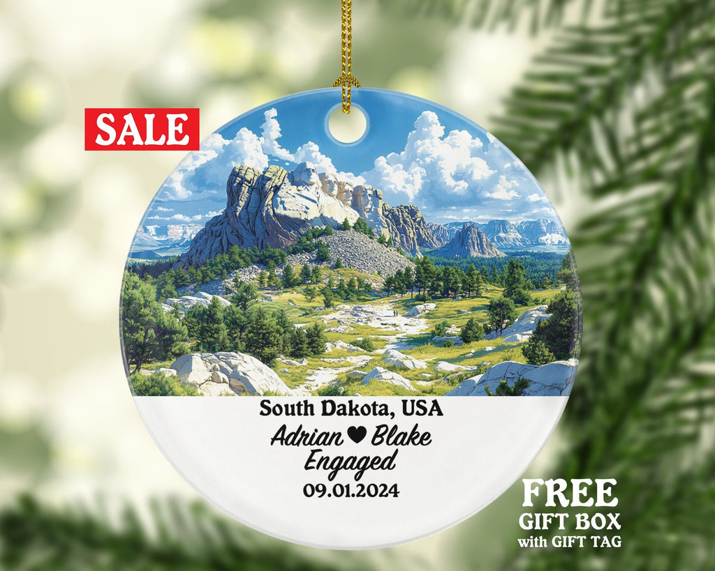 South Dakota Christmas Ornament Personalized - SD Engaged Married Family Together Couple Travel Honeymoon Engagement Marriage
