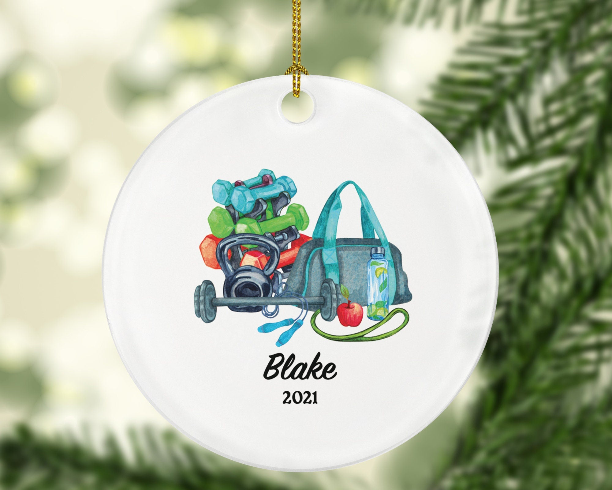 Workout Fitness Pilates Yoga Personalized Christmas Ornament - Personal Fitness Trainer Custom Healthy Lifestyle Training Exercise