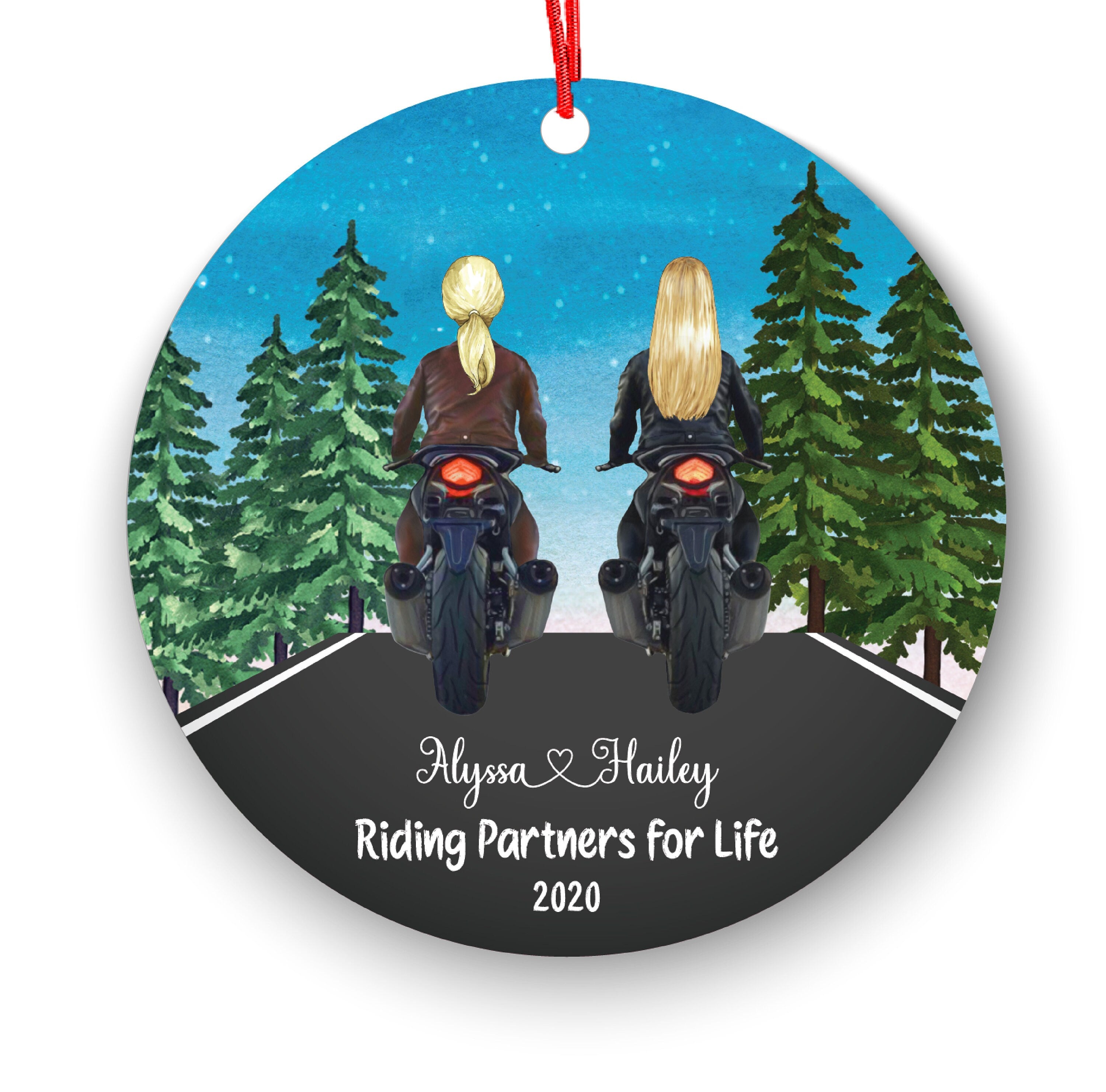 Biker Motorcyclist Personalized Christmas Ornament Motorcycle Rider Girl Female Friends Ride Live Watercolor Dirt bike Motocross Besties