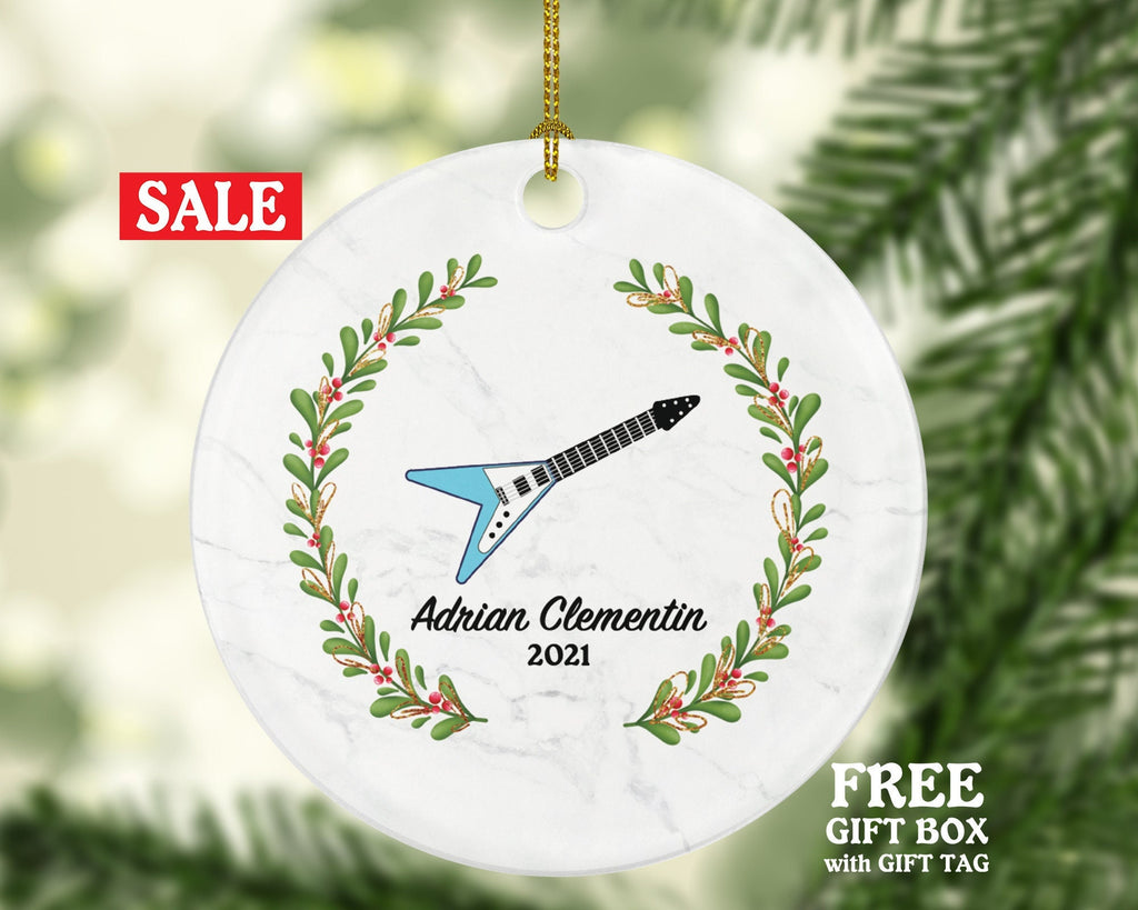 Electric Guitar Christmas Ornament Personalized - Musical Instrument Guitarist Playing Guitar Gift for Guitarist - Custom Name Year