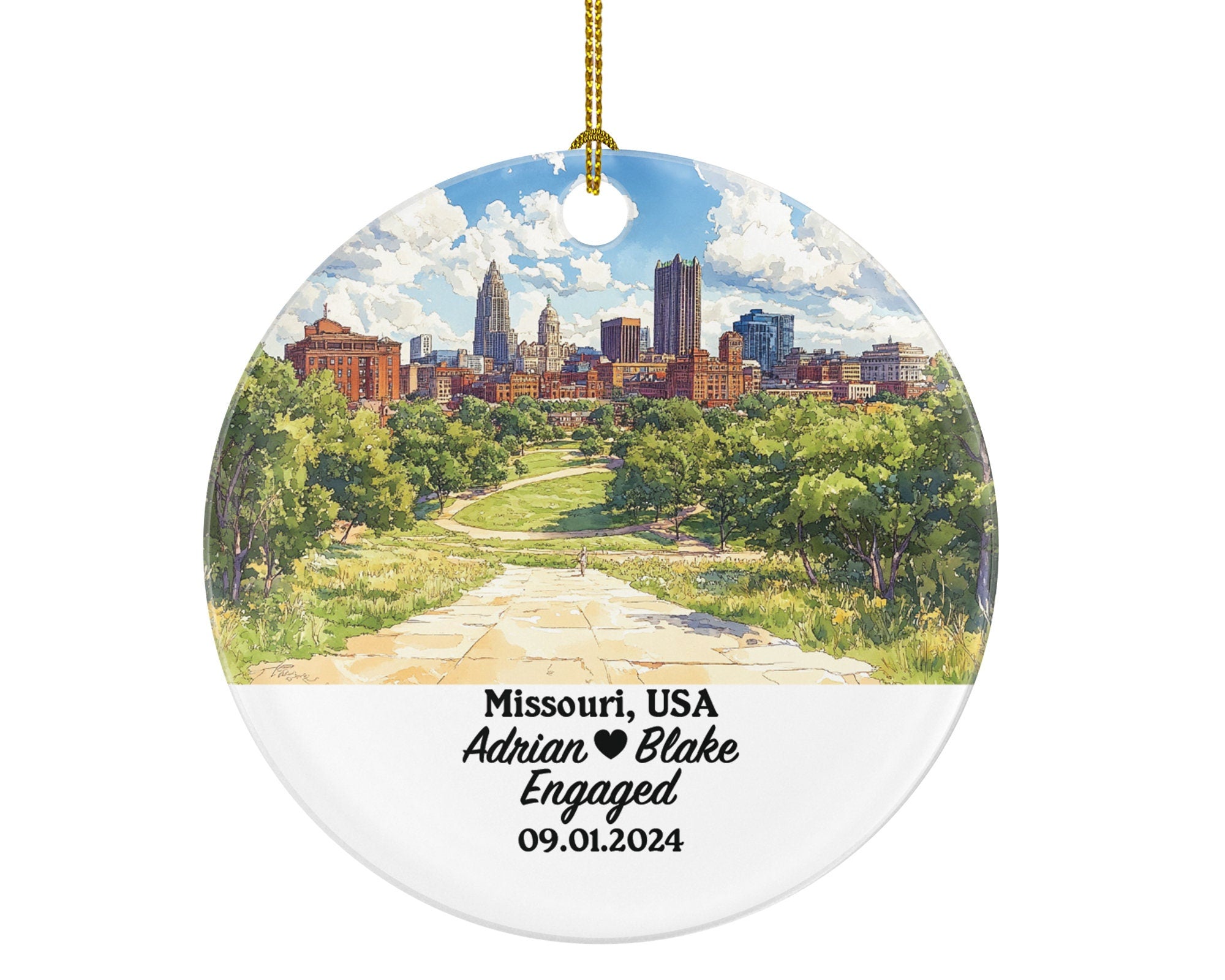 Missouri Christmas Ornament Personalized - MO Engaged Married Family Together Couple Travel Honeymoon Engagement Marriage