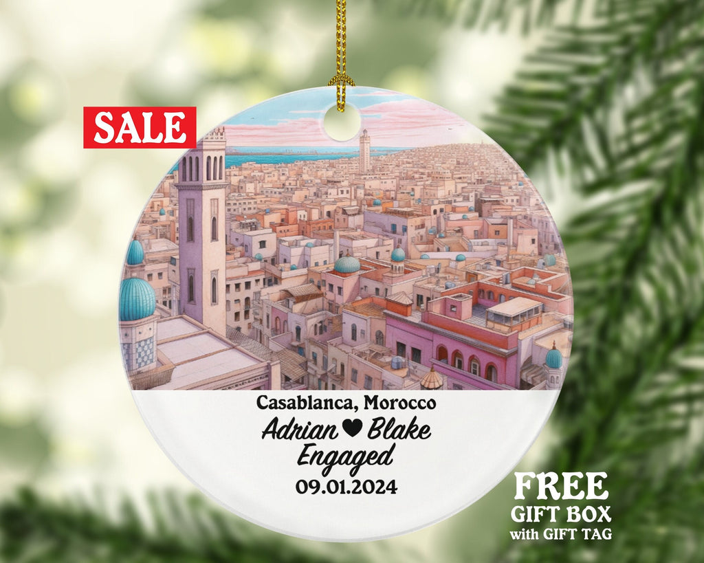 Casablanca Christmas Ornament Personalized - Morocco Engaged Married Family Together Couple Travel Honeymoon Engagement Marriage