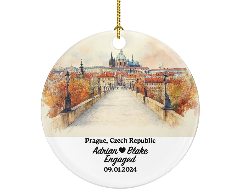 Prague Christmas Ornament Personalized - Czech Republic Engaged Married Family Together Couple Travel Honeymoon Engagement Marriage