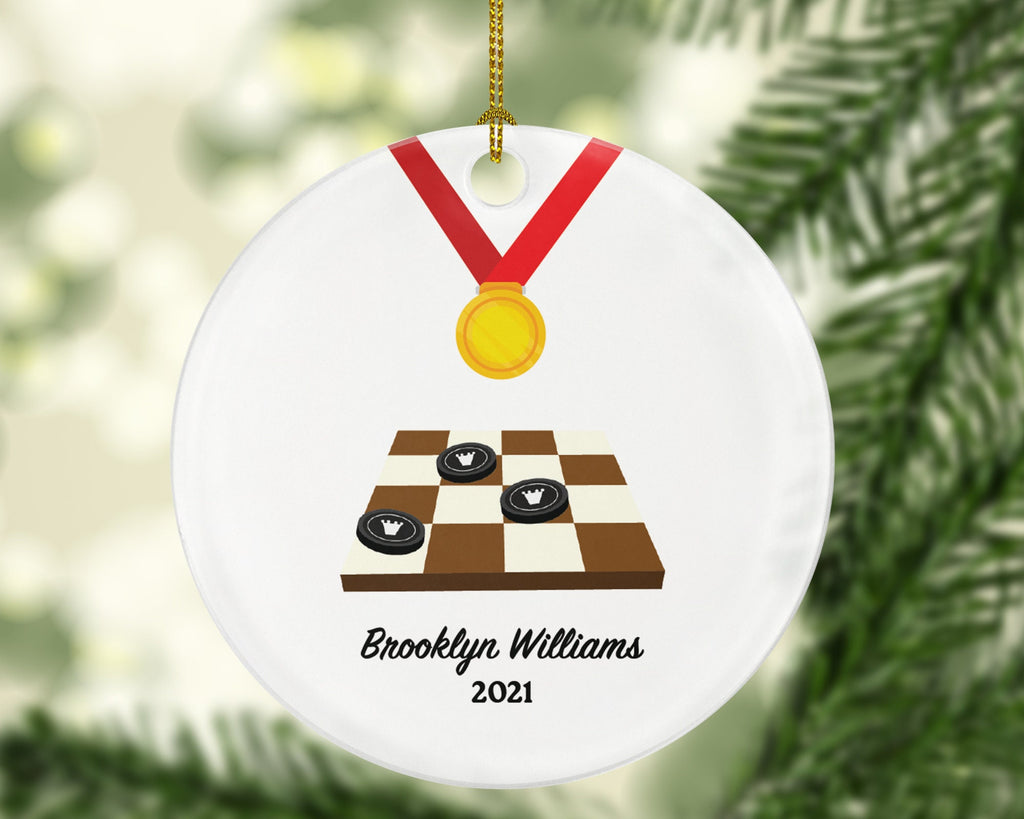 Checkers Player Christmas Custom Ornament, Enthusiast, Board Games Personalized