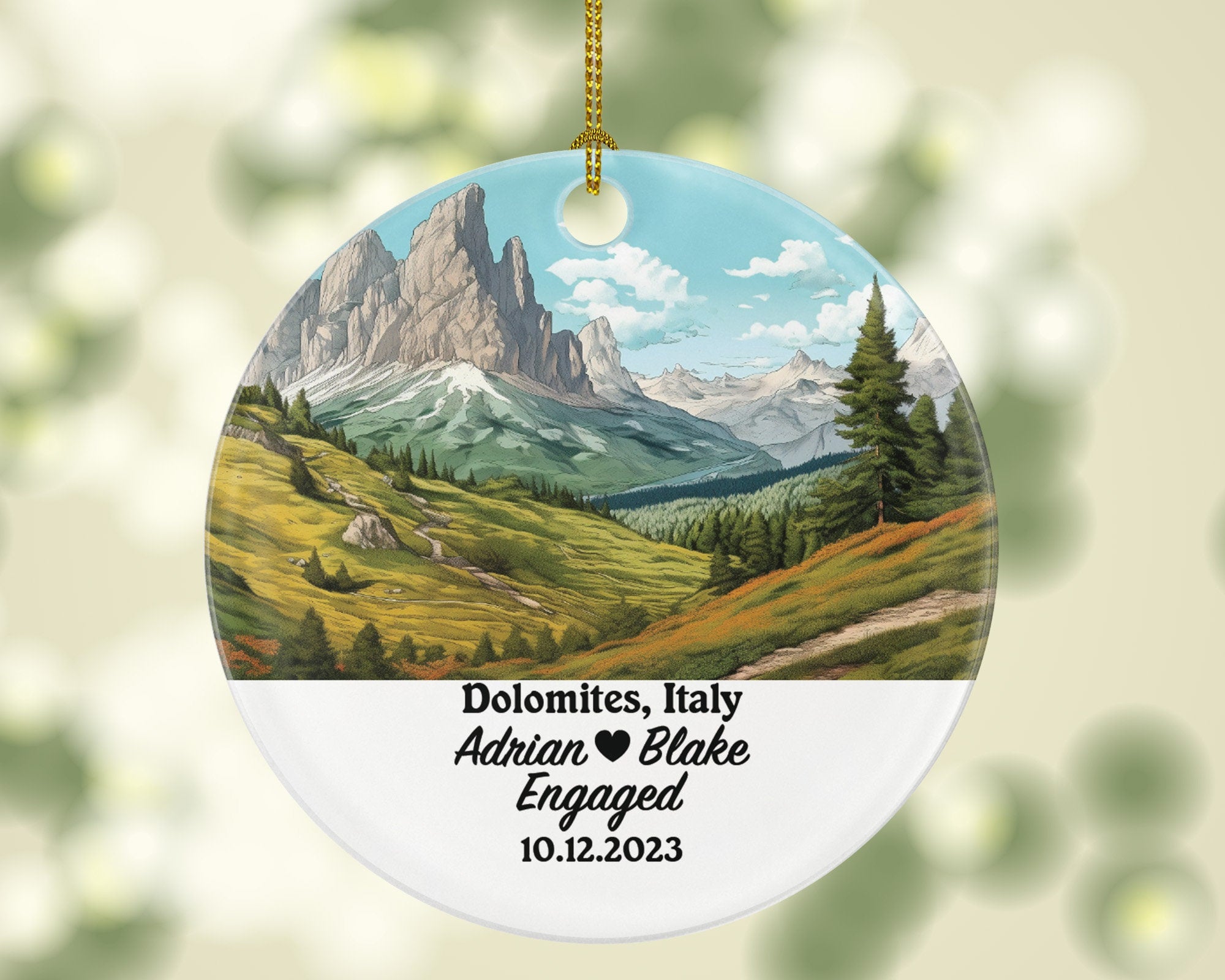 Dolomites Italy Christmas Ornament Personalized - Engaged Married Family Together Couple Travel Honeymoon Wedding Engagement Marriage