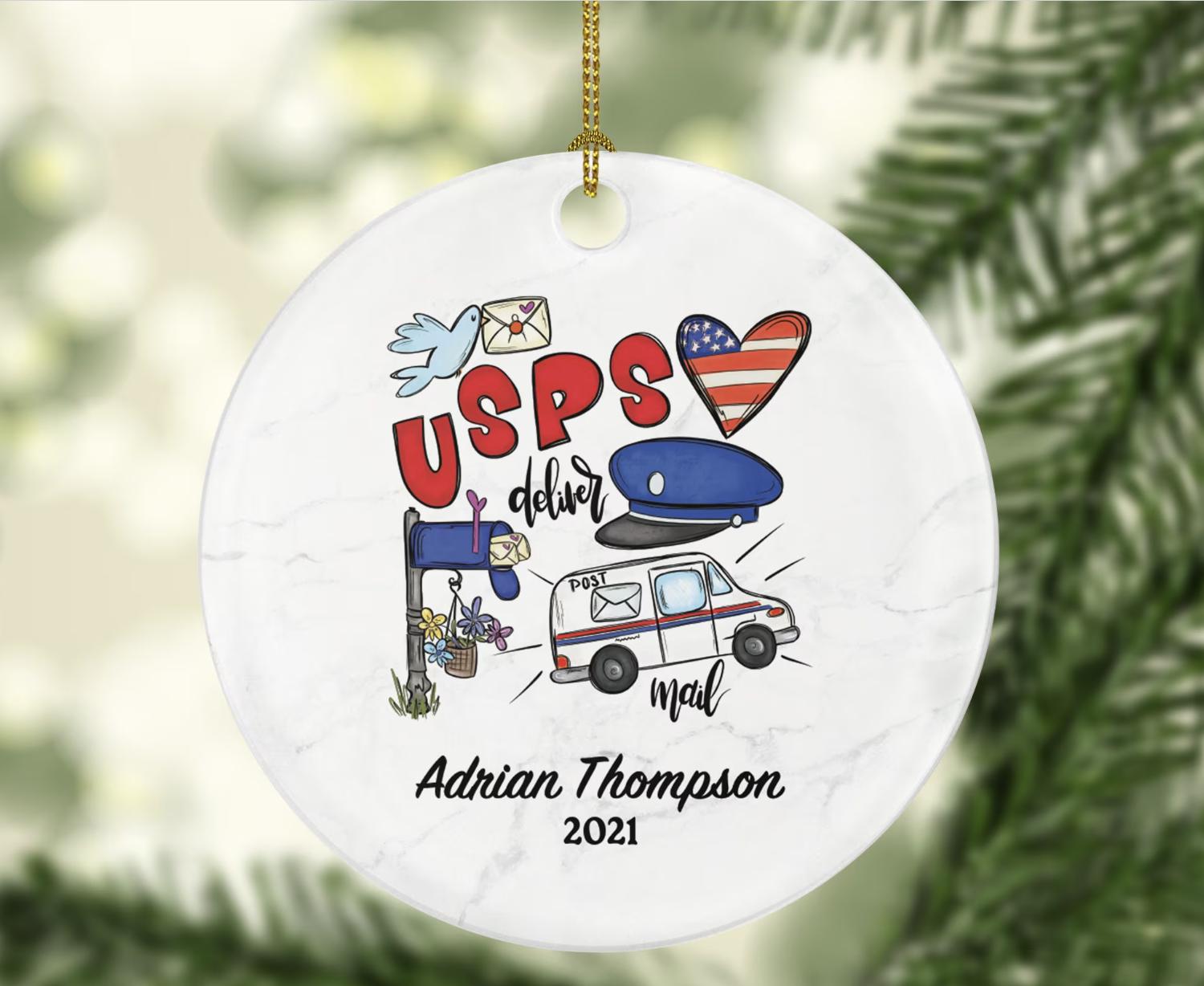 Mail Carrier Truck Postal Worker Christmas Ornament Personalized - Mailman Appreciation Gift Thank You Essential Worker Holiday