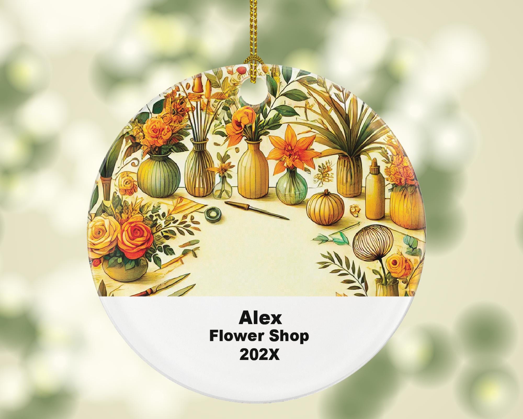 Personalized Flower Shop Ornament – Custom Florist Gift – Floral Business Ornament with Name and Year