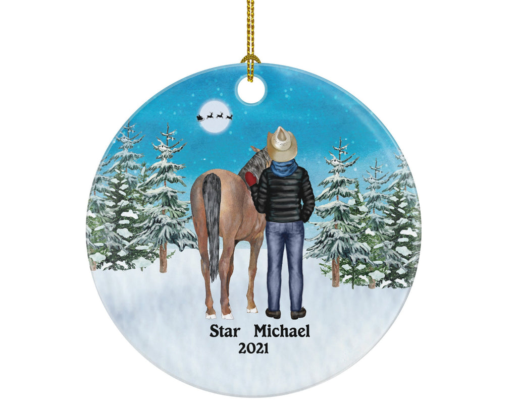 Riding a Horse Rider Christmas Ornament Personalized | Custom Names Horse Lover Gift Boy Male on a Horse