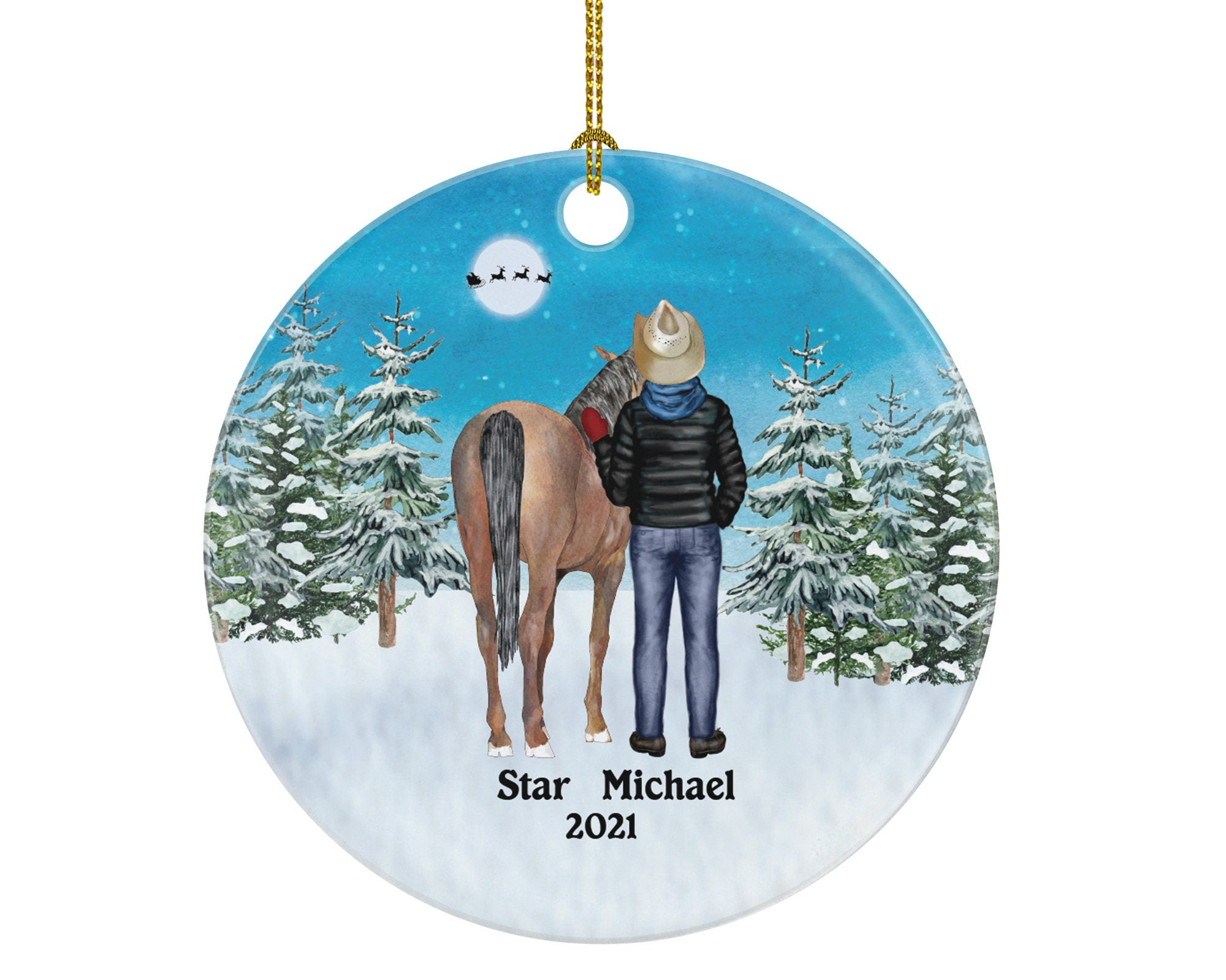 Riding a Horse Rider Christmas Ornament Personalized | Custom Names Horse Lover Gift Boy Male on a Horse