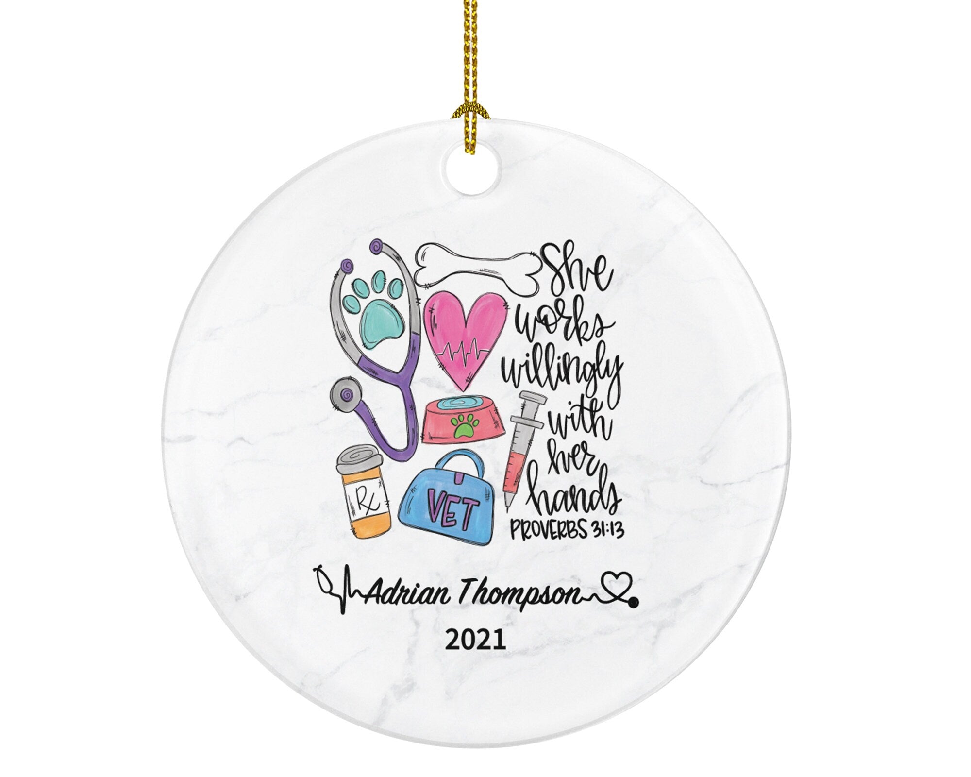 Veterinarian Christmas Ornament Personalized - Vet Animal Doctor Researcher Flower Pet Physician Medical Occupation Super Power Veterinary