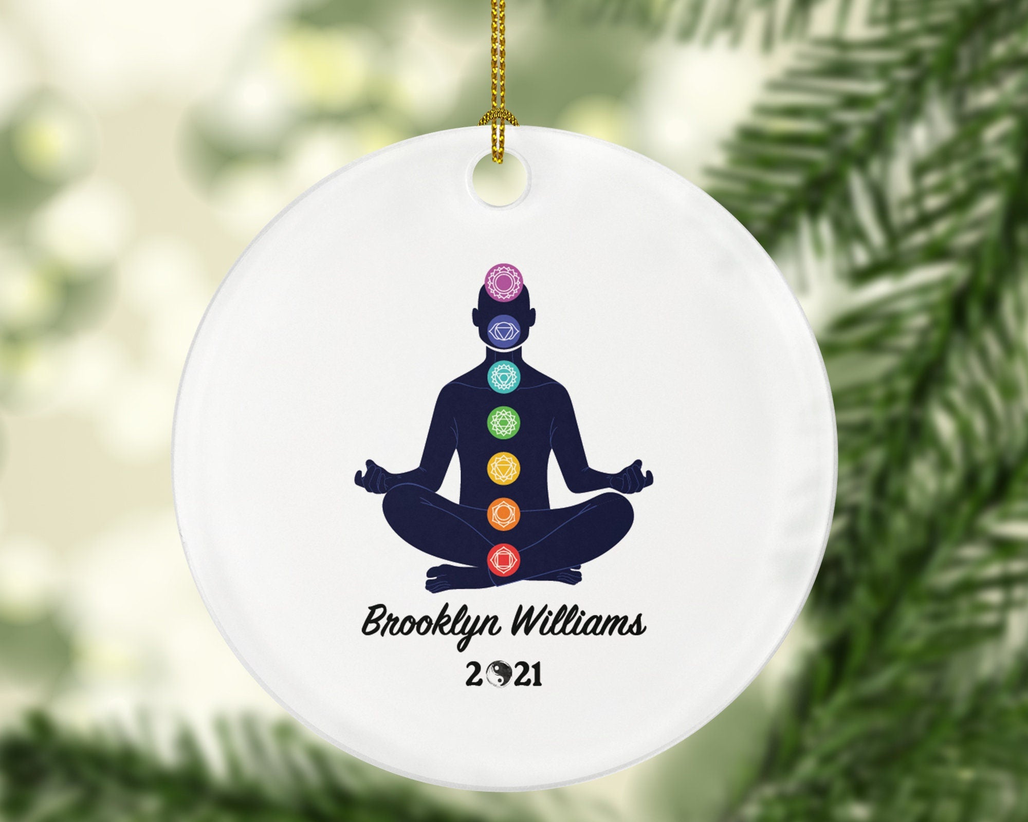 Chakra Christmas Ornament - Yoga Pose Personalized Meditation Happy Asanas, Stretching, Meditation Gift for Male Boy