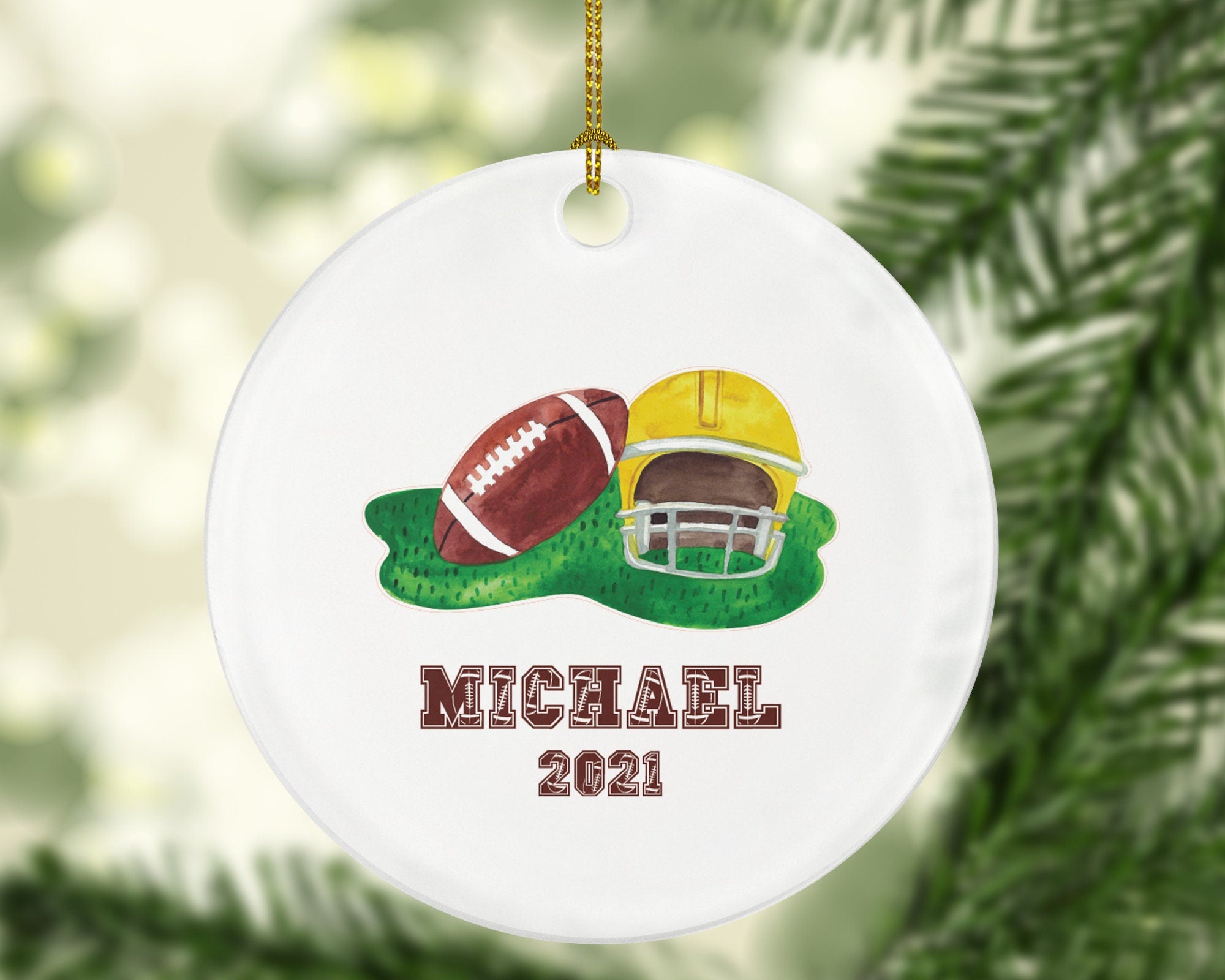 Football Rugby Team Player Gamer Personalized Christmas Ornament - Sports Match Boys Senior Gift Ornament Helmet Field Custom Name