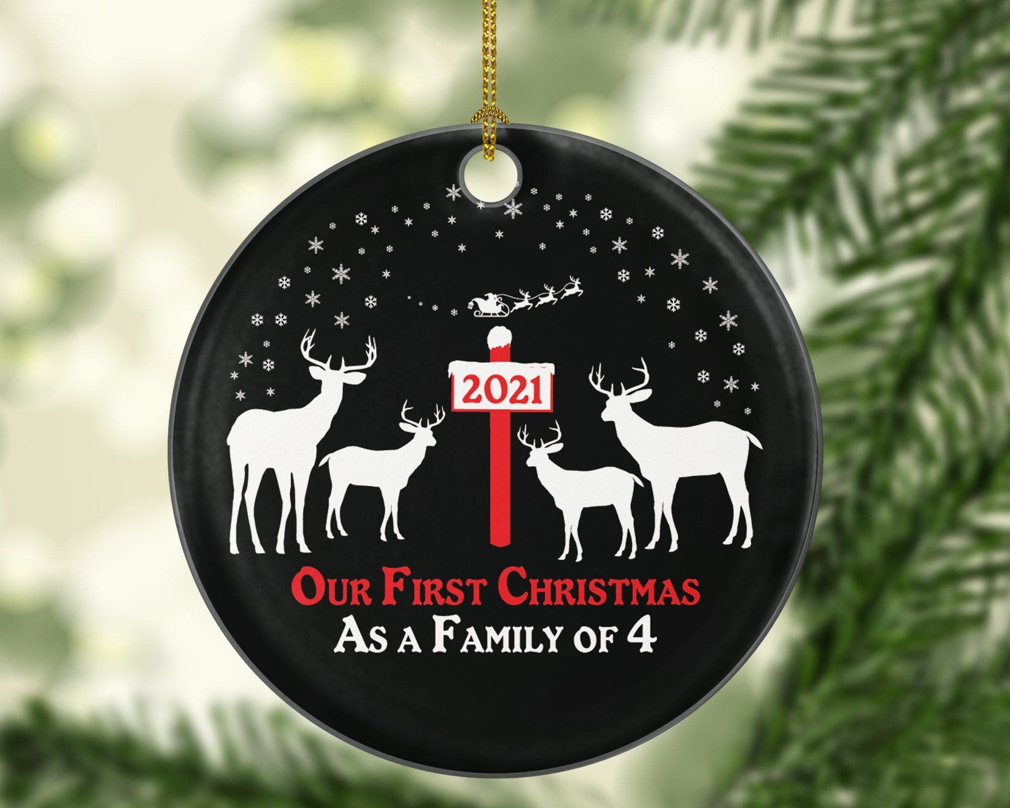 Our First Christmas As A Family Of 4 Four Ornament Deer Reindeer Kids Children Mom Dad New Mommy Daddy Baby Girl Boy Father Mother Newborn