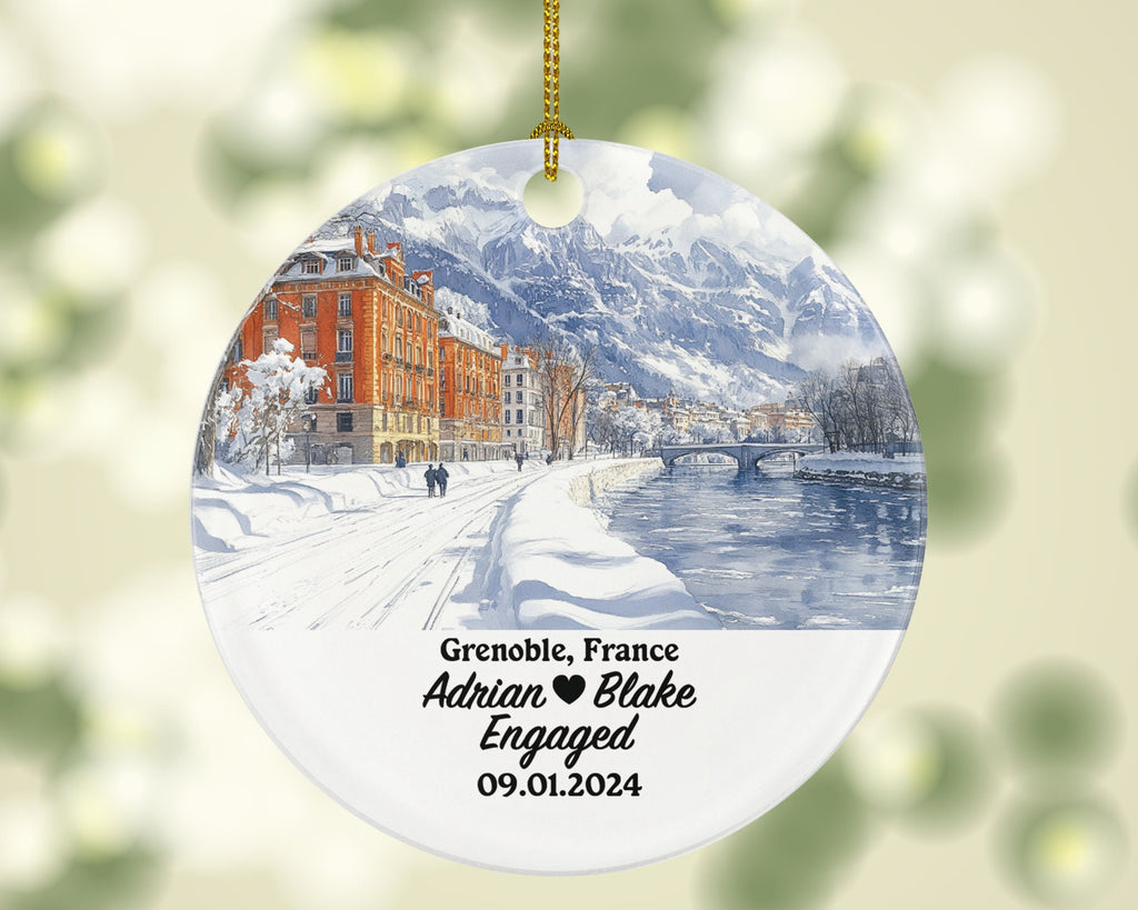 Grenoble Christmas Ornament Personalized - France Engaged Married Family Together Couple Travel Honeymoon Engagement Marriage