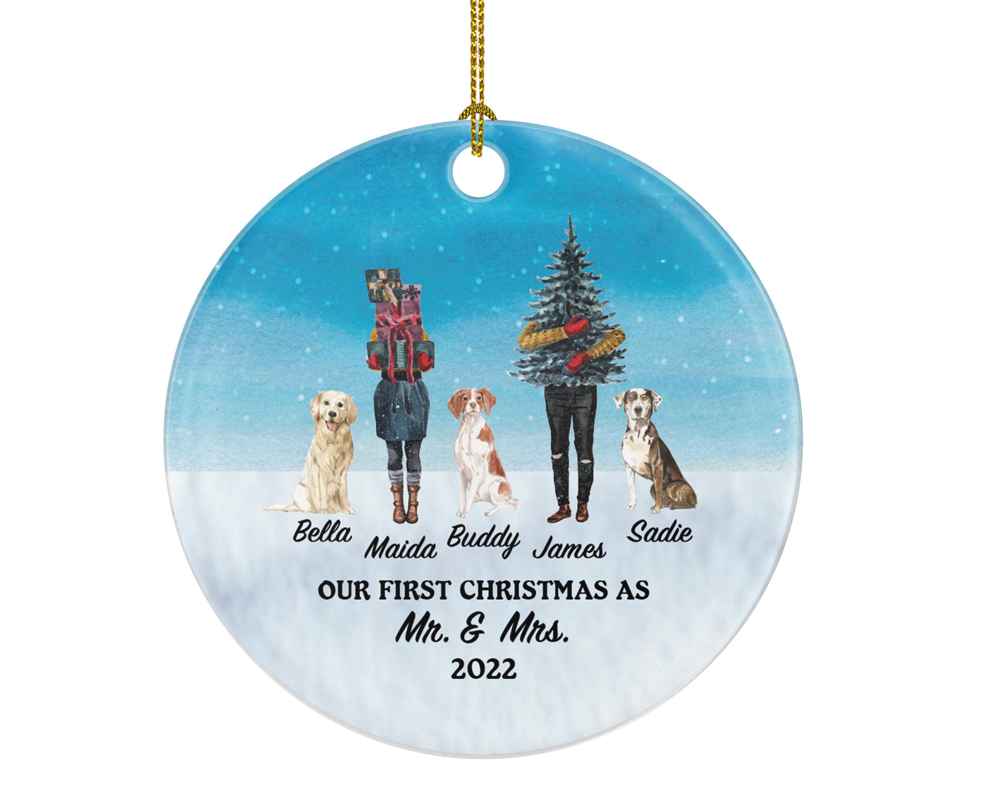 Dog Cat and Married Couple with Pet Owner Christmas Ornament Personalized Mr & Mrs Newlywed First as Mr. and Mrs. Wedding Custom Gift