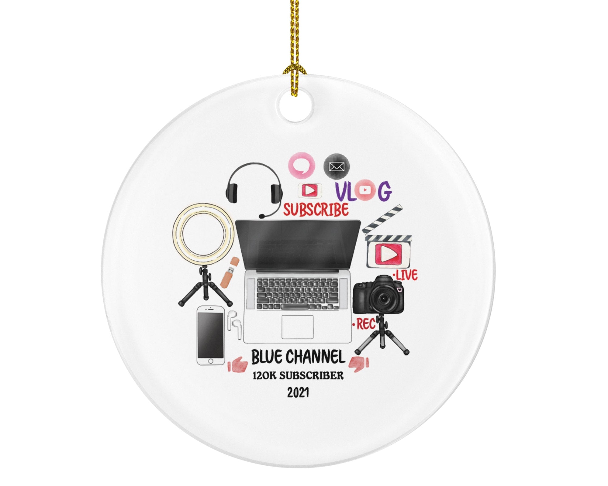 Social Media Influencer Video Creator Christmas Personalized Ornament Friends Followers Vlog Vlogger Blogger