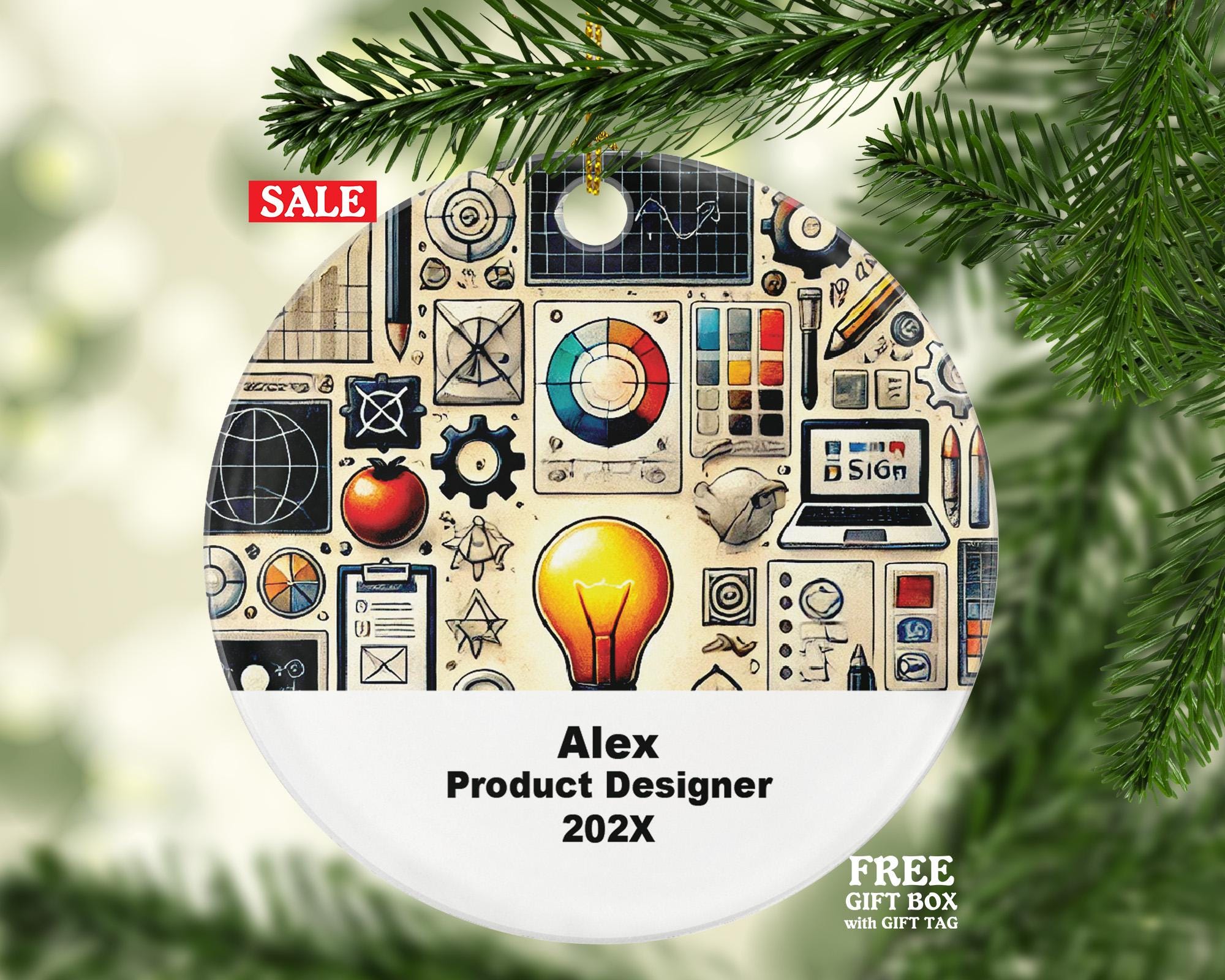 Personalized Product Designer Ornament – Creative Design Gift – Custom Holiday Ornament with Name and Year