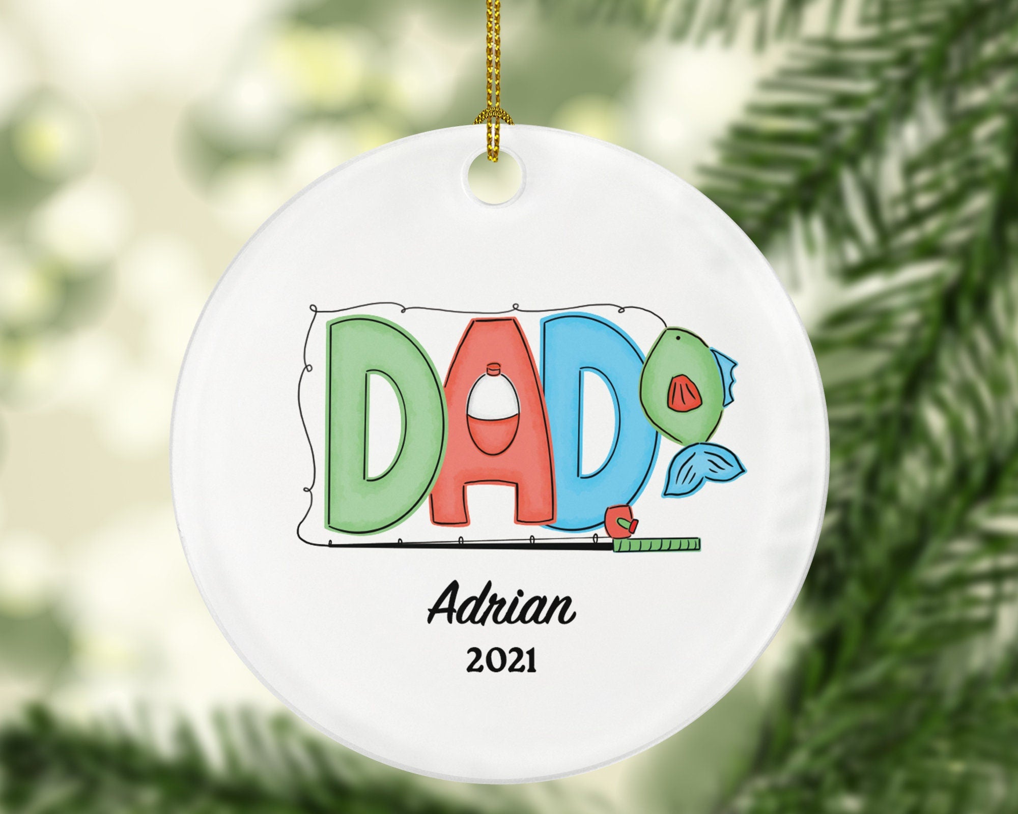 Fisher Dad Christmas Ornament Personalized - Fishing Fisher Fisherman Ornament with Father Name - Custom Gift for Fisher Dad